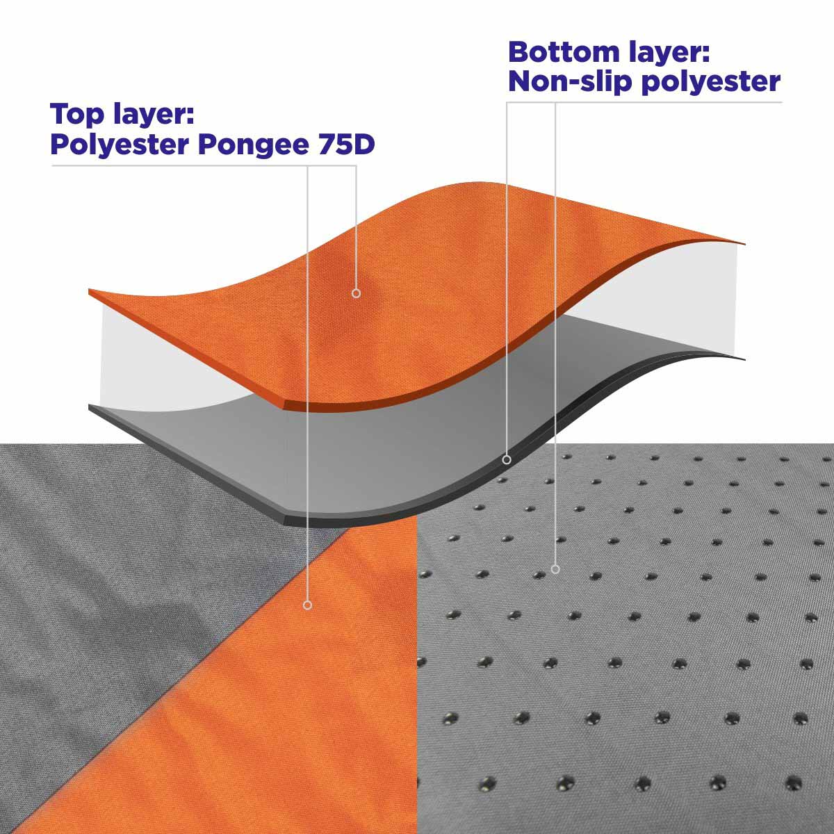 Orange Self Inflating Sleeping Pad made of Polyester Pongee 75D and Non-Slip Polyester