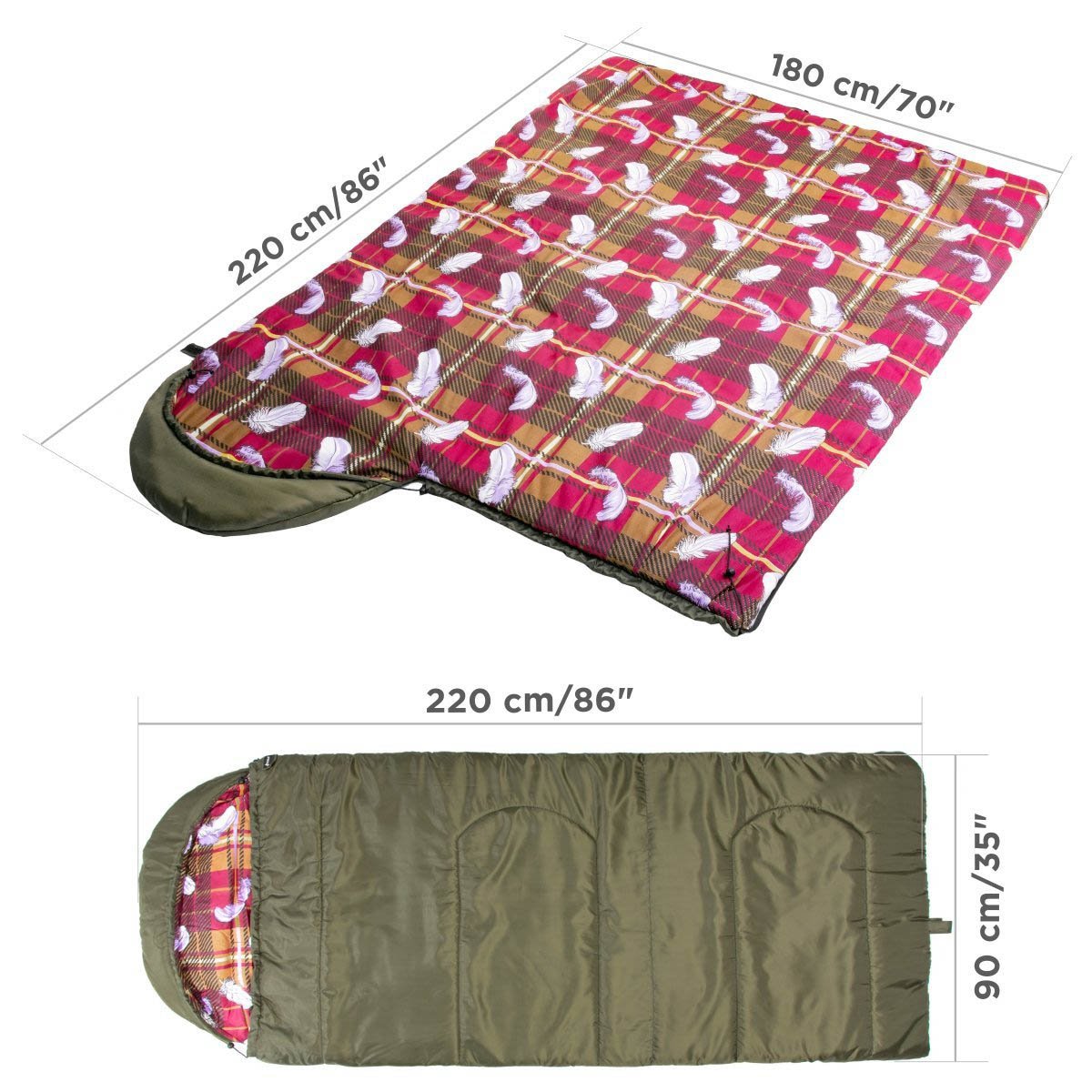 TRAVEL 220/90/400 Large Size Lightweight Synthetic Cotton Lined Camping Sleeping Bag