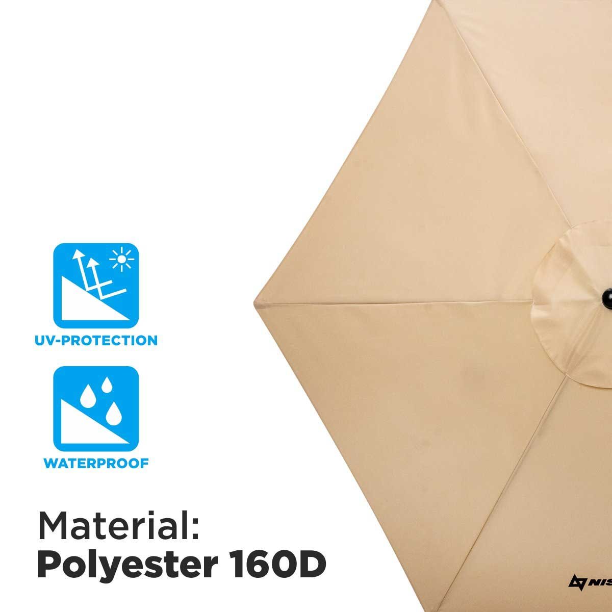 Patio Garden Large Folding Tilting Umbrella, is made of waterproof polyester 160D, featuring UV protection