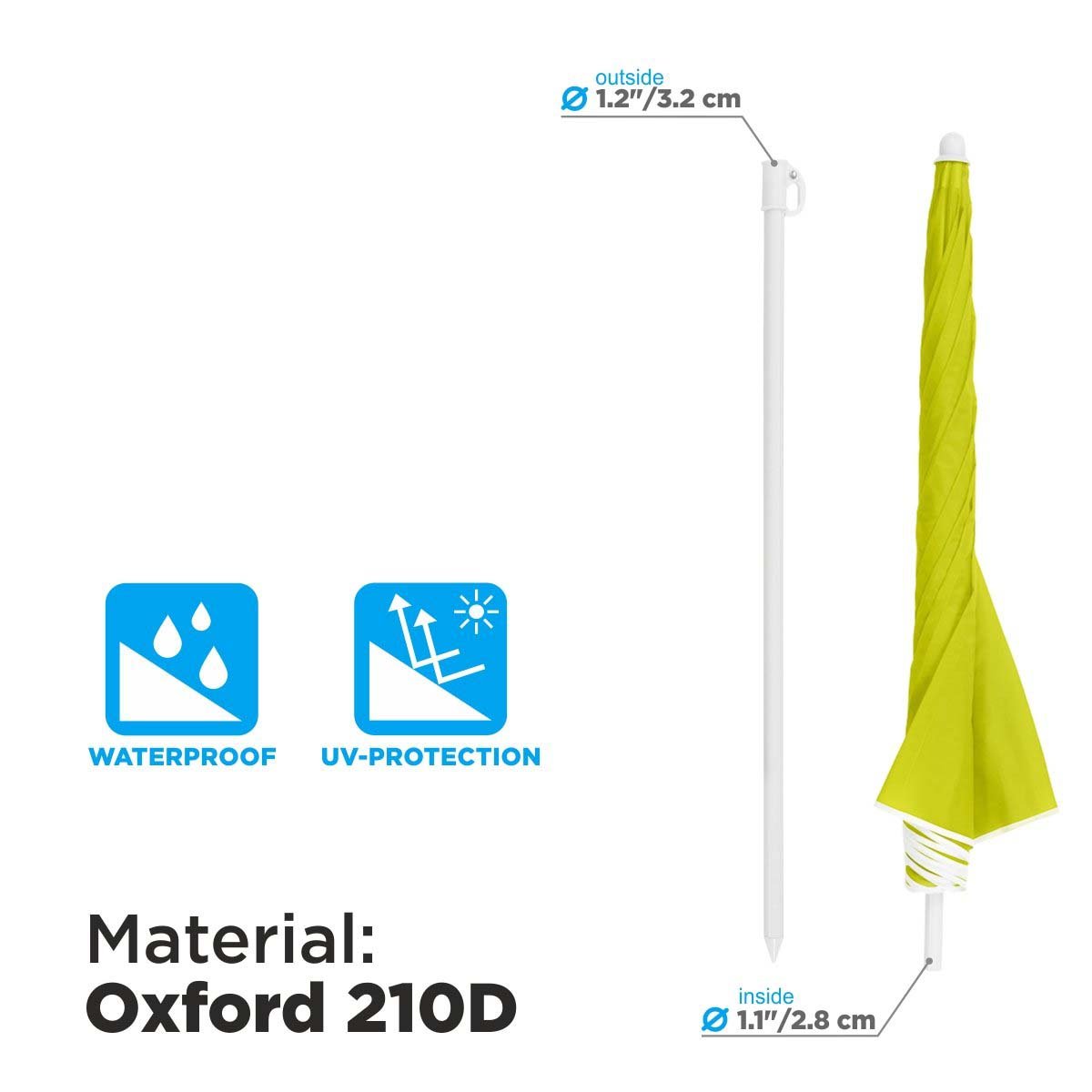 Lime Green Folding Beach Umbrella is made of waterproof Oxford 210D featuring UV protection
