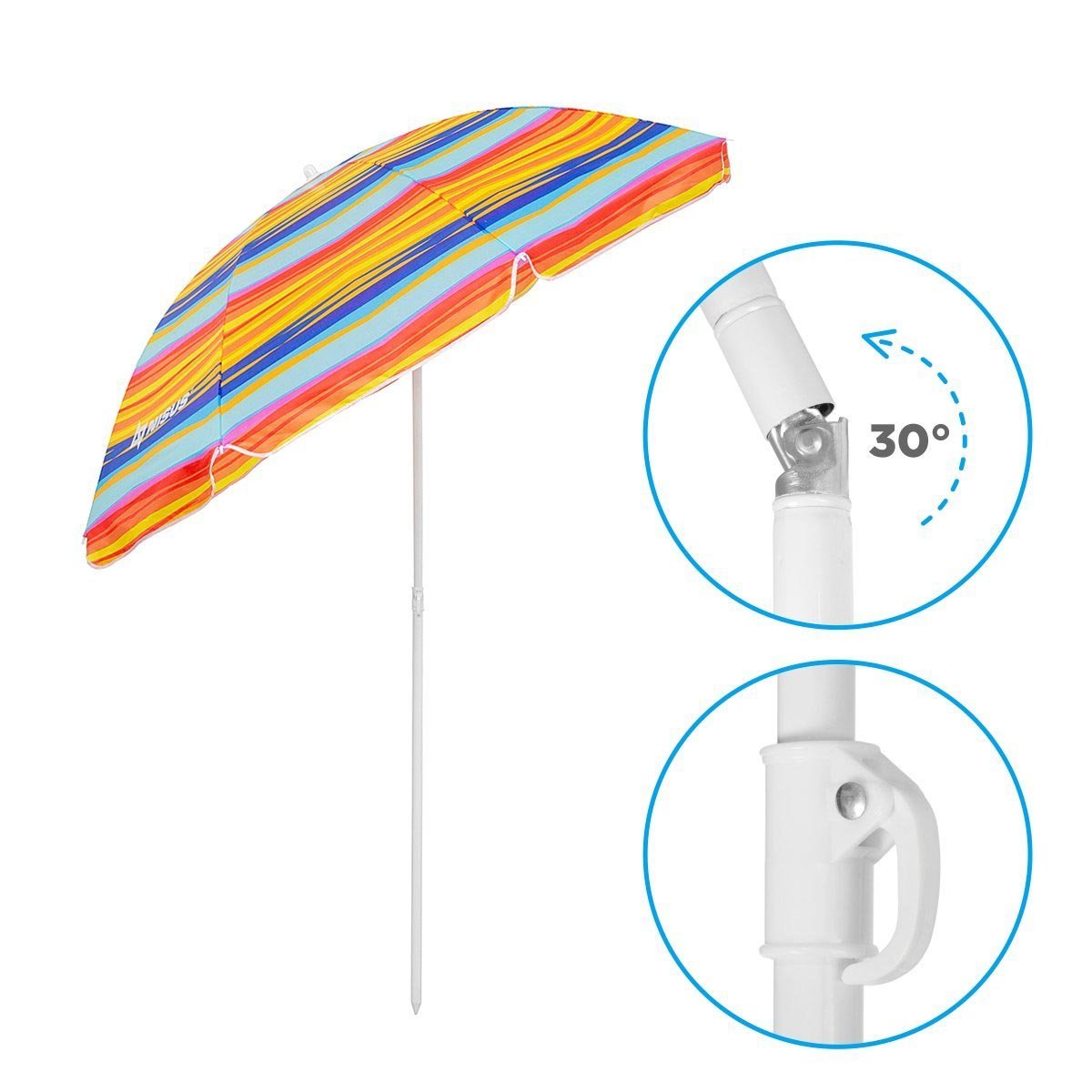 4, 5 ft Bright Tilting Beach Umbrella with Carry Bag featuring a 30 inclination degree