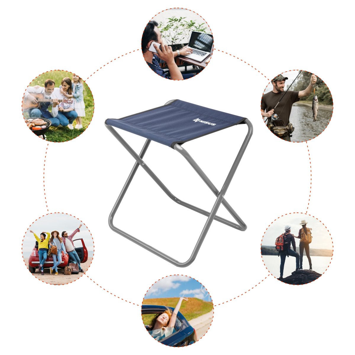 Nisus Blue Folding Stool where could be used infographics