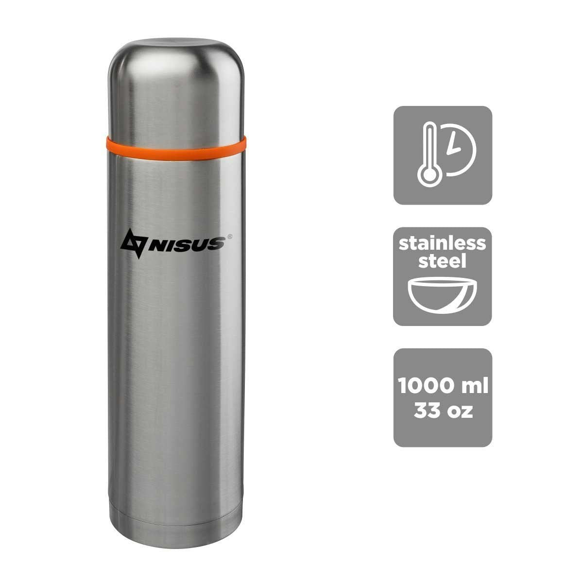 Compact Stainless Steel Vacuum Flask with Lid Cup, 33 oz
