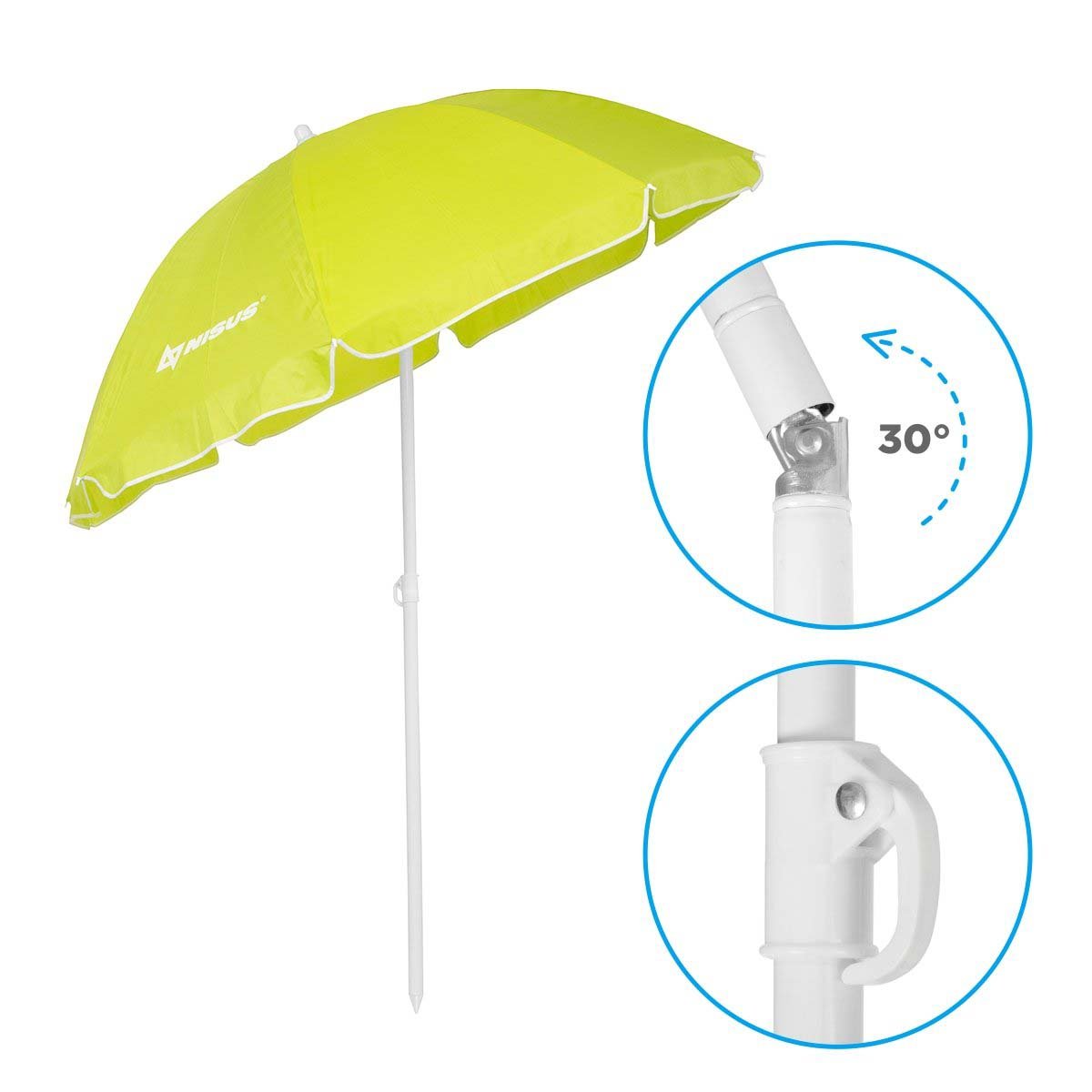 Lime Green Tilting Beach Umbrella featuring a 30 inclination degree