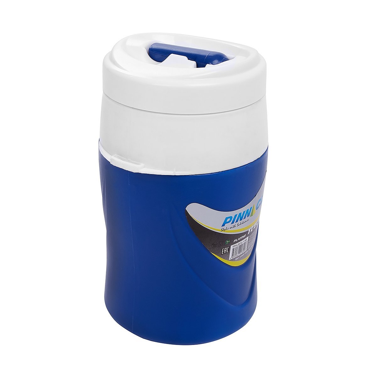 Platino Portable Beverage Cooler Jug for Outdoors and School, 1 qt is equipped with a straw lid and adjustable shoulder strap. Navy blue color.