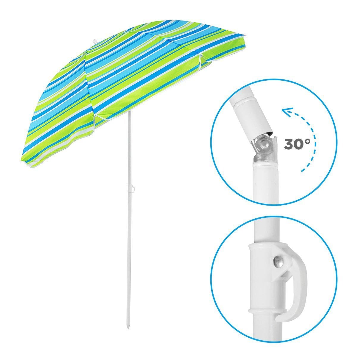 4, 5 ft Sea-Green Tilting Beach Umbrella with Carry Bag featuring a 30 inclination degree