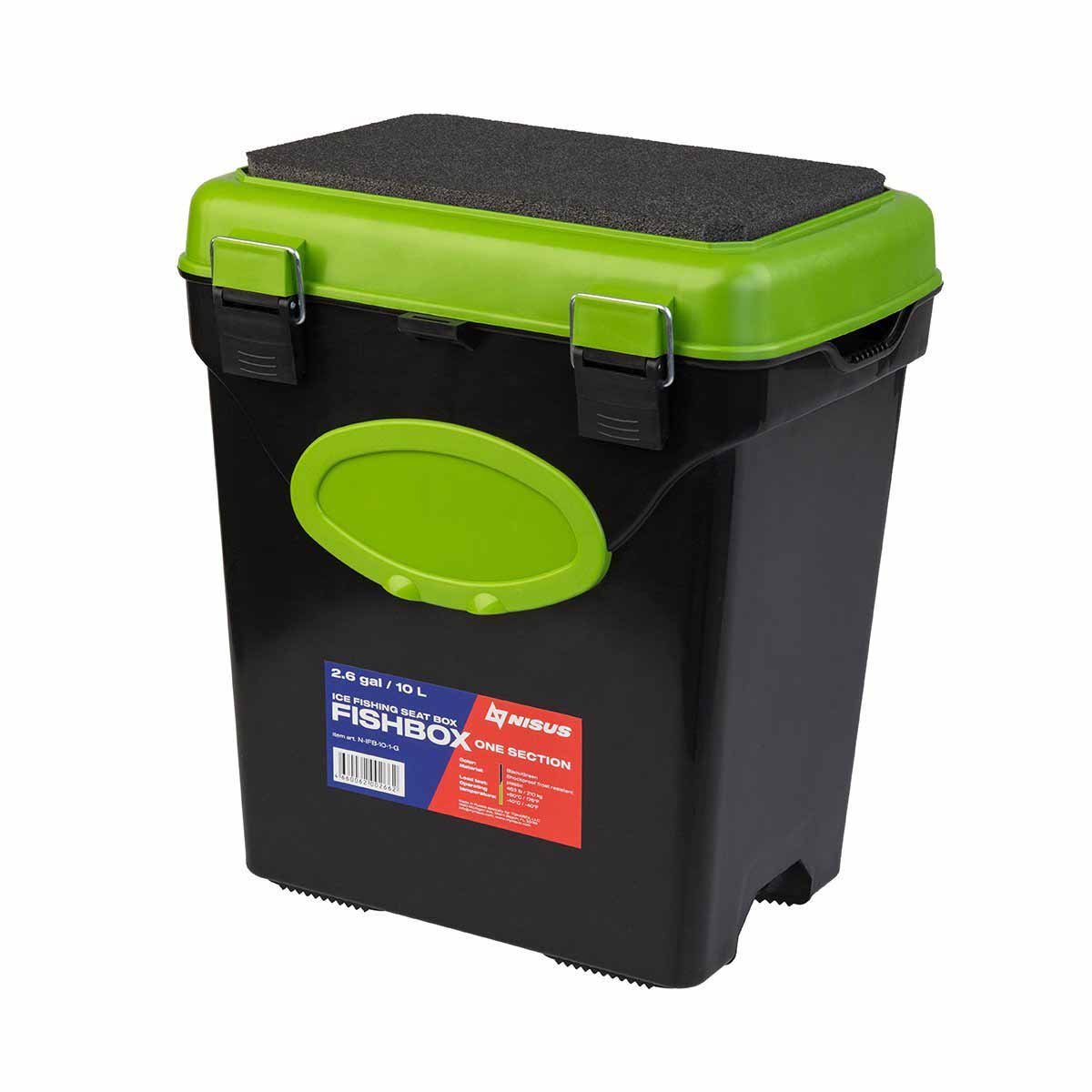 FishBox 10 liter SeatBox for Ice Fishing Tackle and Gear, green