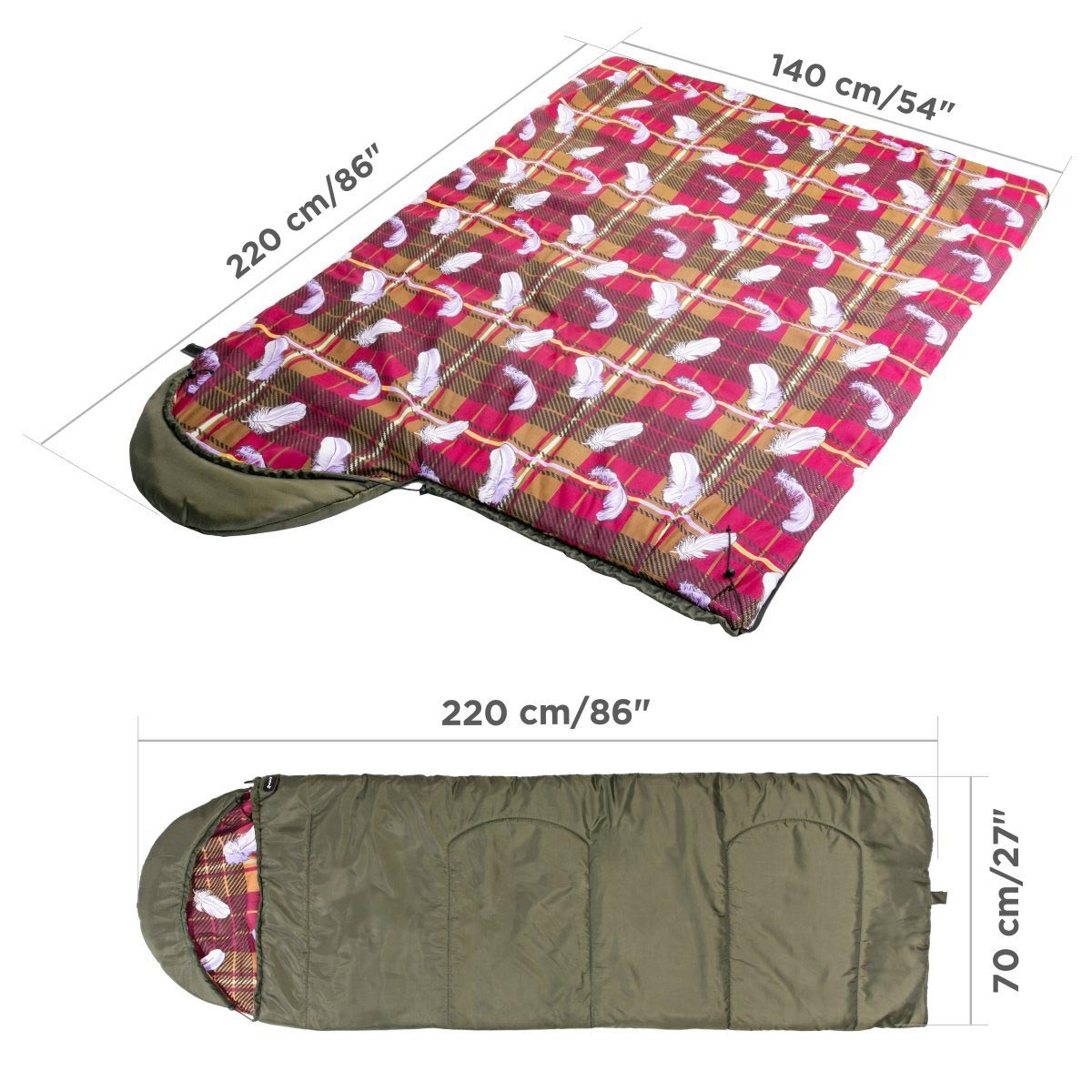 TRAVEL 220/70/400 Large Size Lightweight Synthetic Cotton Lined Camping Sleeping Bag