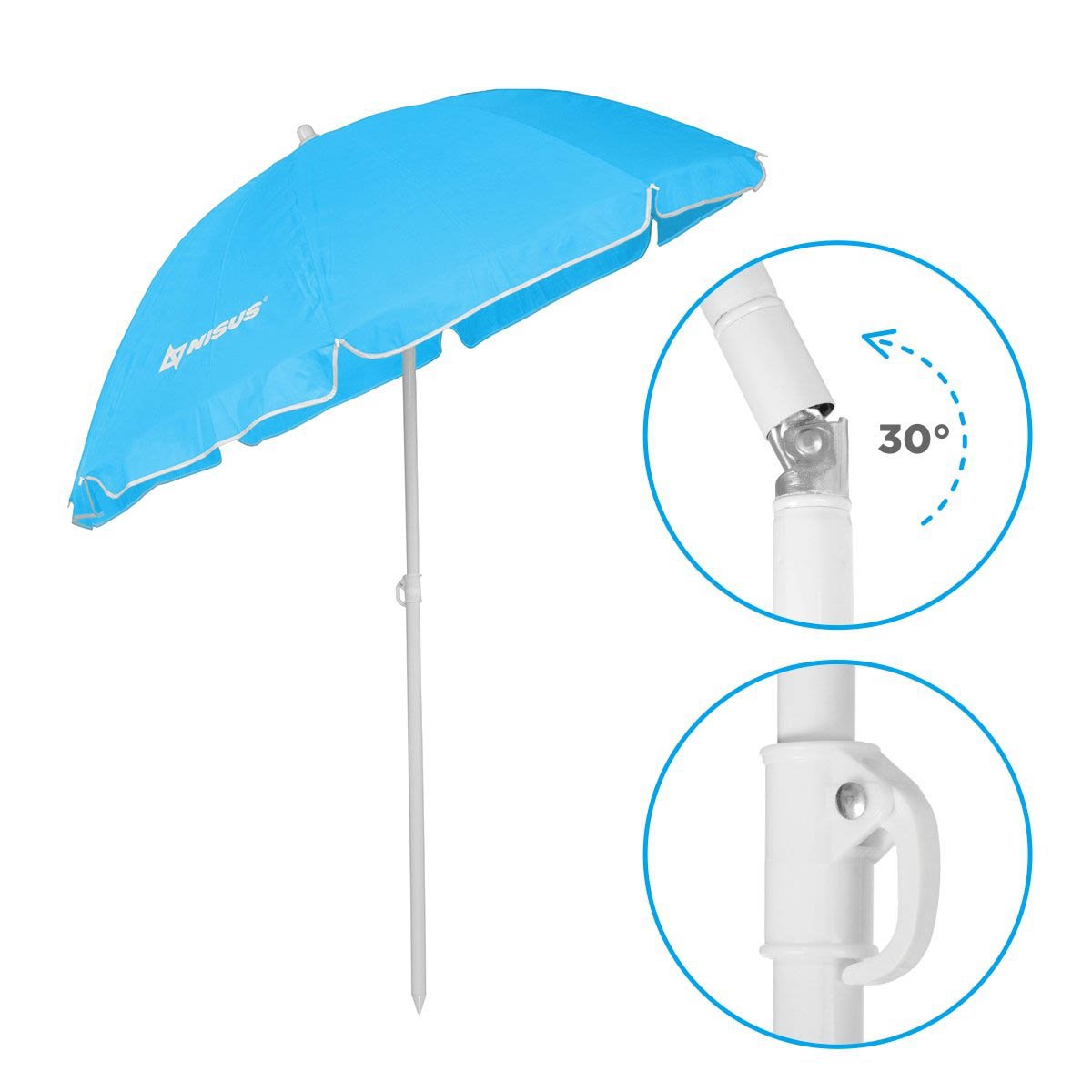 5 ft Sky Blue Tilting Beach Umbrella with Carry Bag featuring a 30 inclination degree