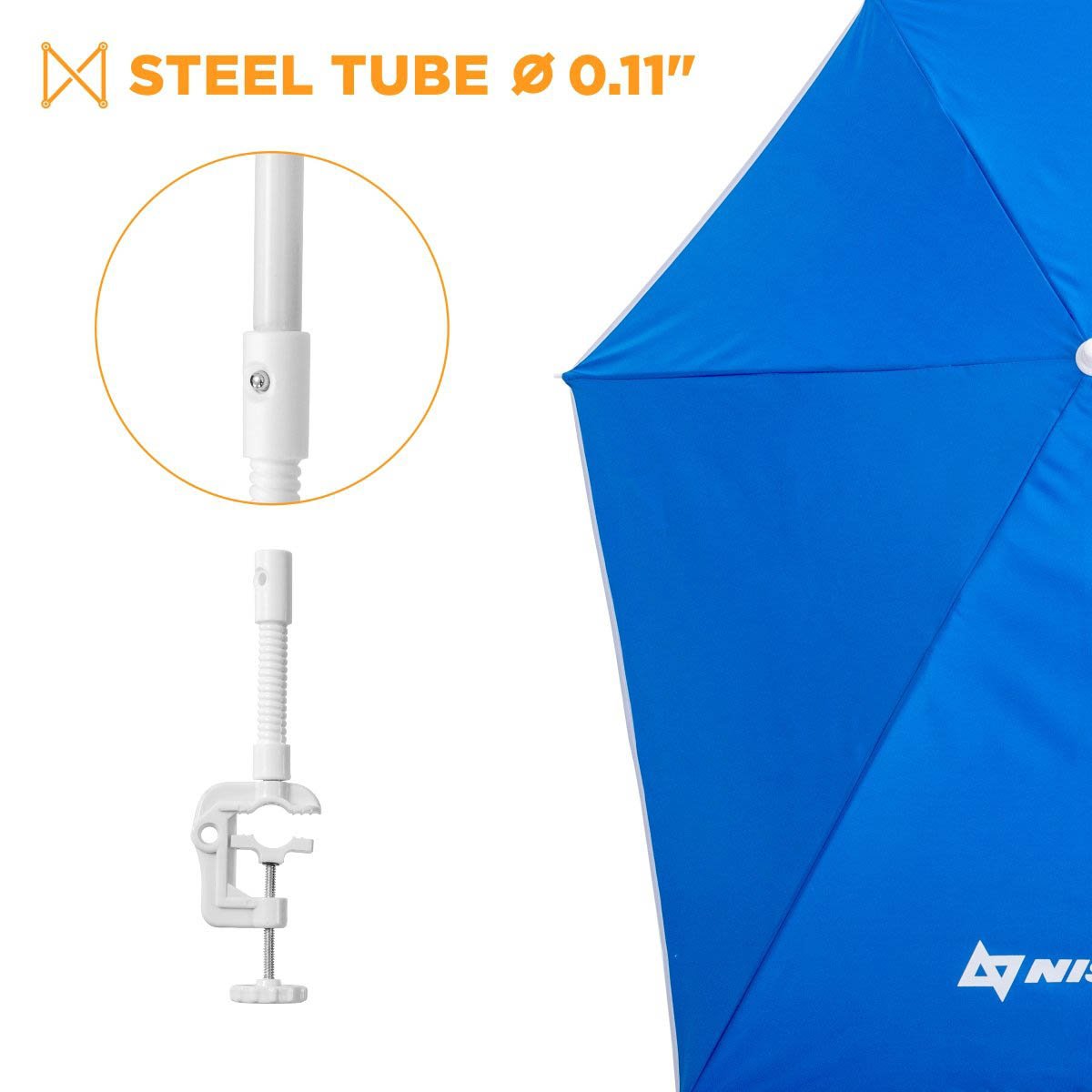 Strong Clip-On Adjustable Beach Umbrella featuring a 0.11 inches steel pole