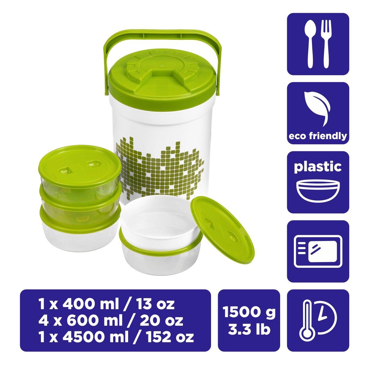 Picnic Treat Set of 6 Plastic Lunch Containers | Microwave Safe | Food Storage Boxes
