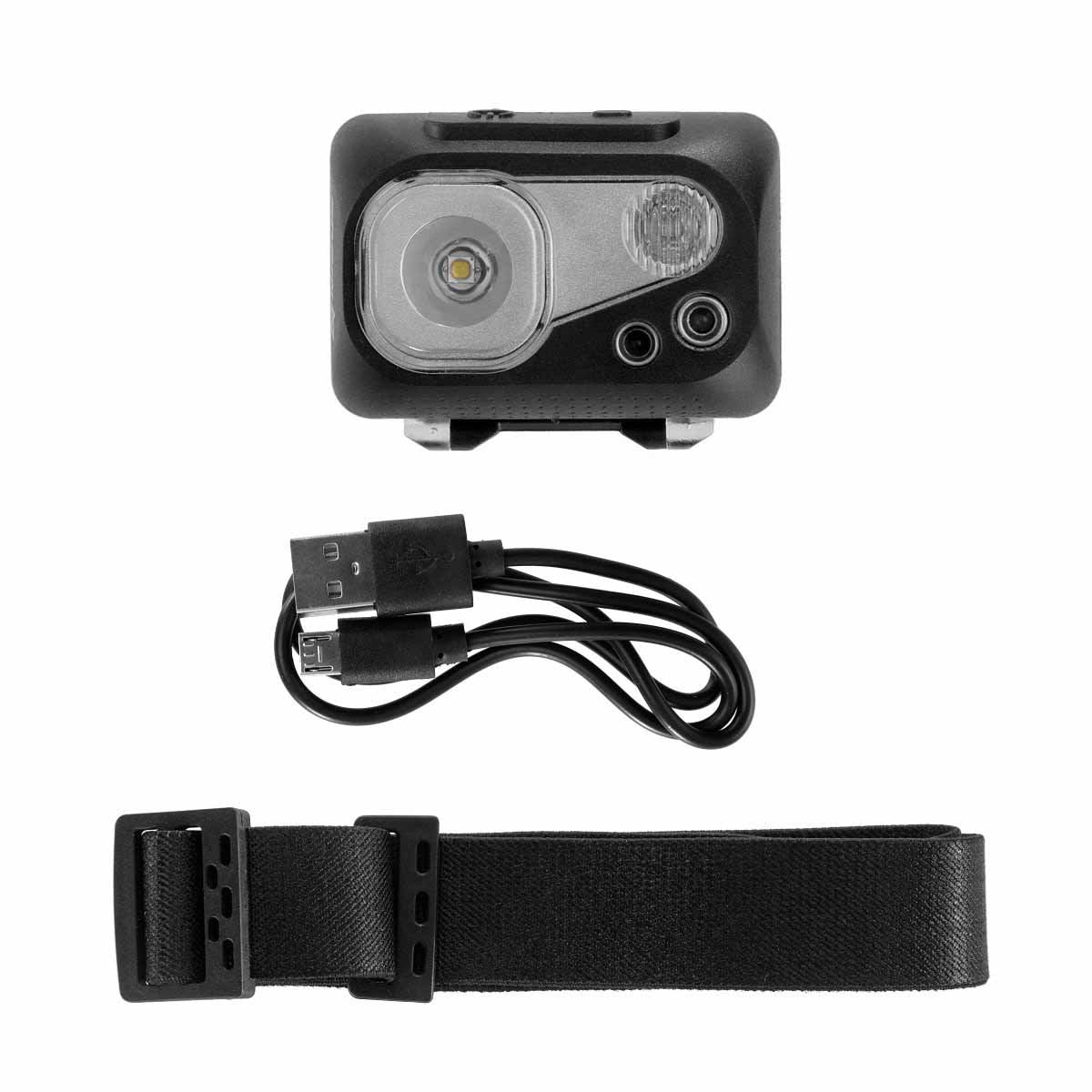 LED Rechargeable Portable Waterproof Headlamp consists of a flashlight, head band and a USB cable