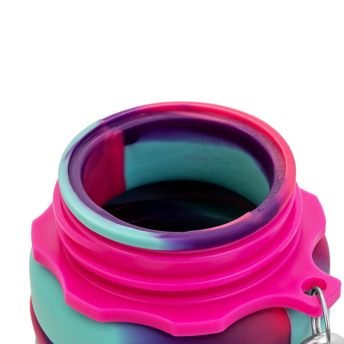 Portable Collapsible Silicone Water Bottle with a Straw Lid Uncovered