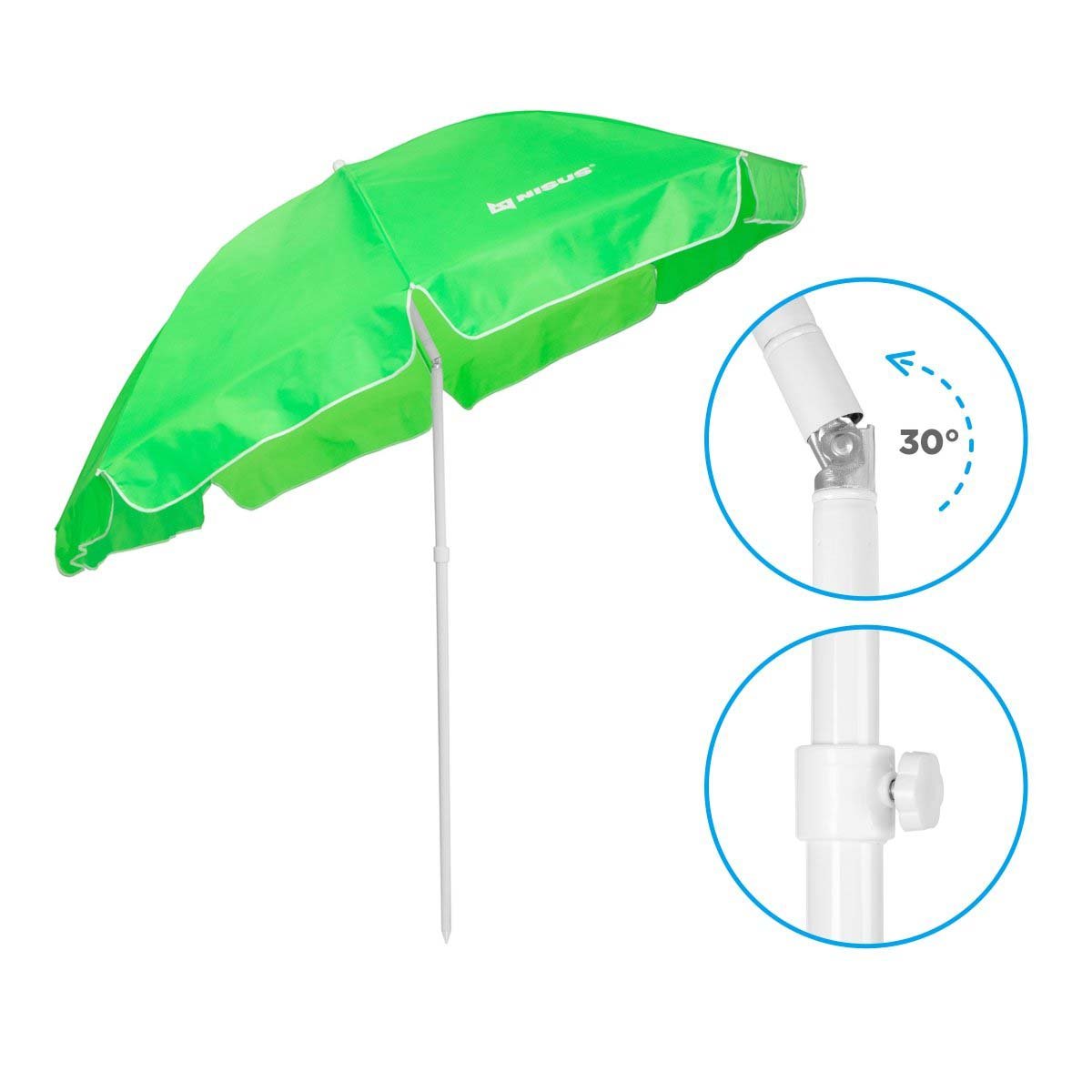 Green Tilting Beach Umbrella featuring a 30 inclination degree