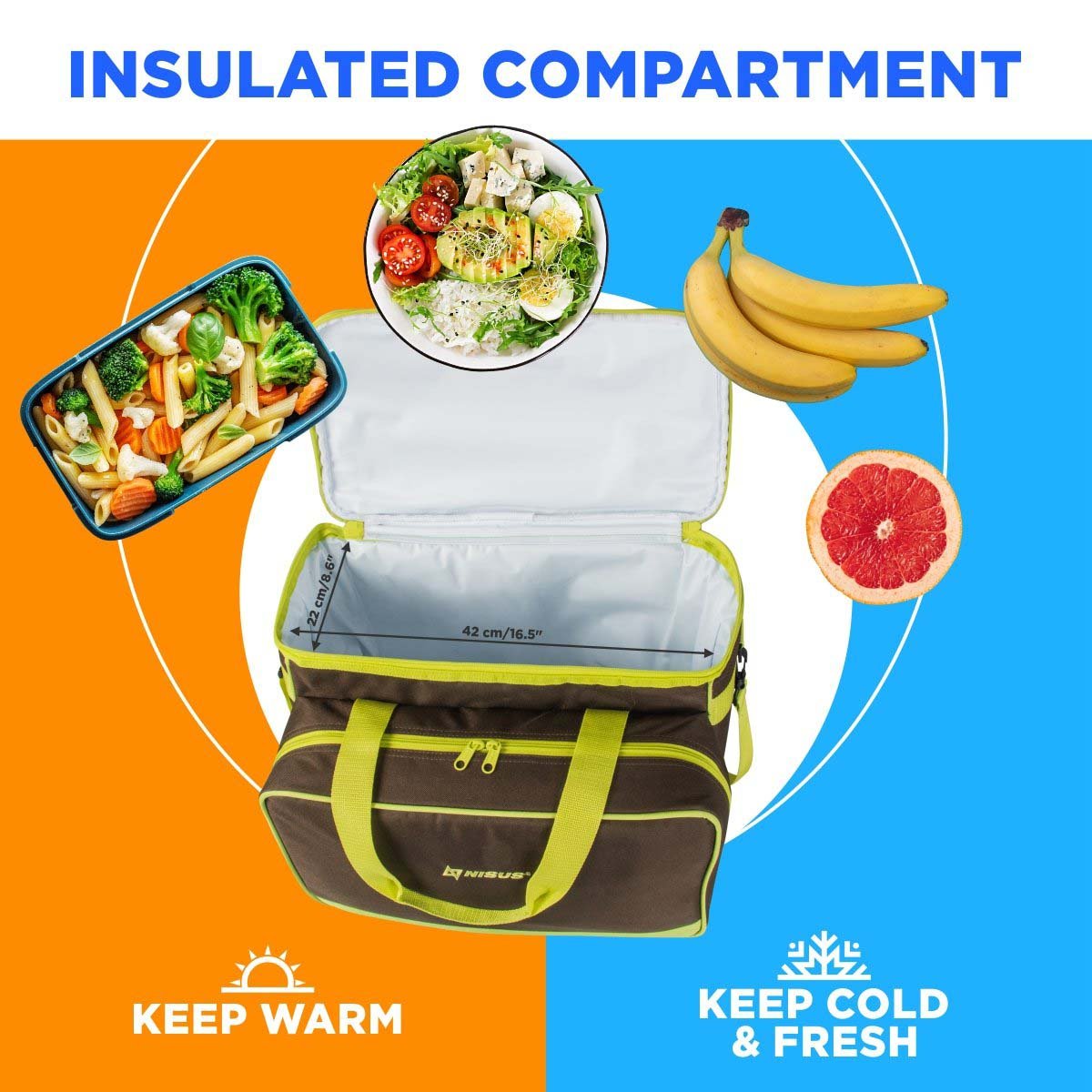 Nisus Insulated Picninc Bag keeps your food and beverage hot or fresh - depending on what you need