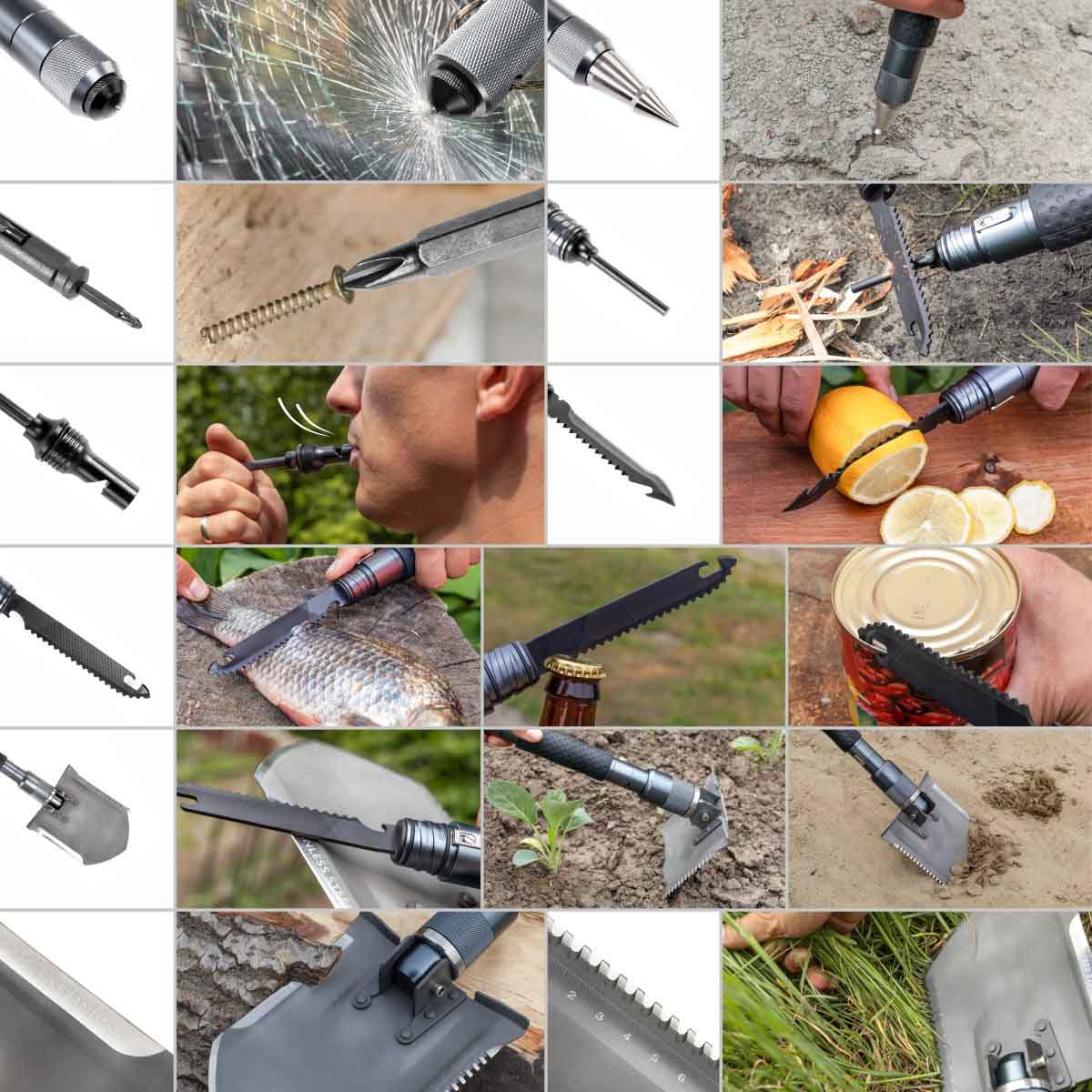Multifunctional 35-inch Assembling Survival Shovel Kit for Fishing, Hunting, Outdoor