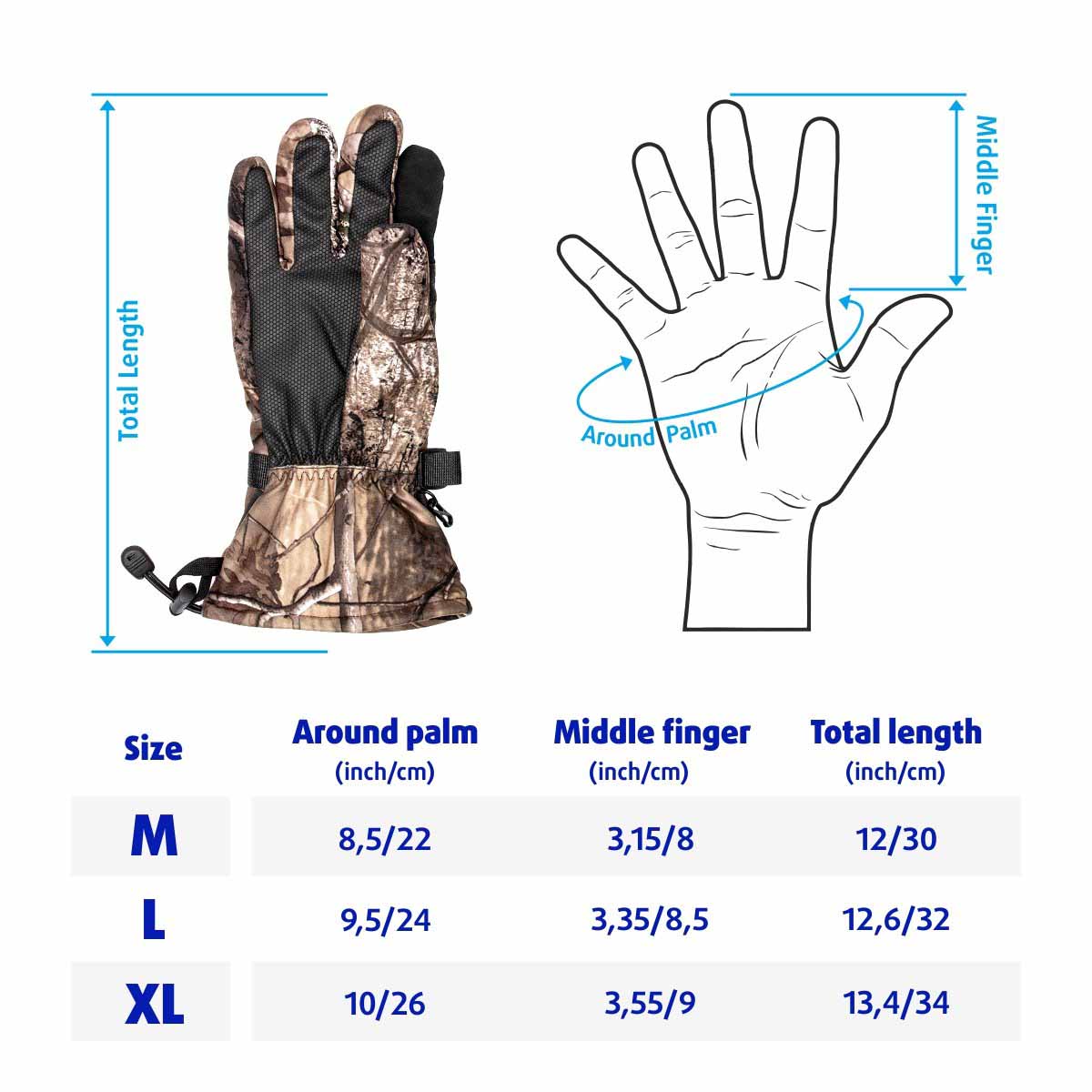 Hollow Fiber Insulated Waterproof Gloves for Men are available in M, L and XL sizes