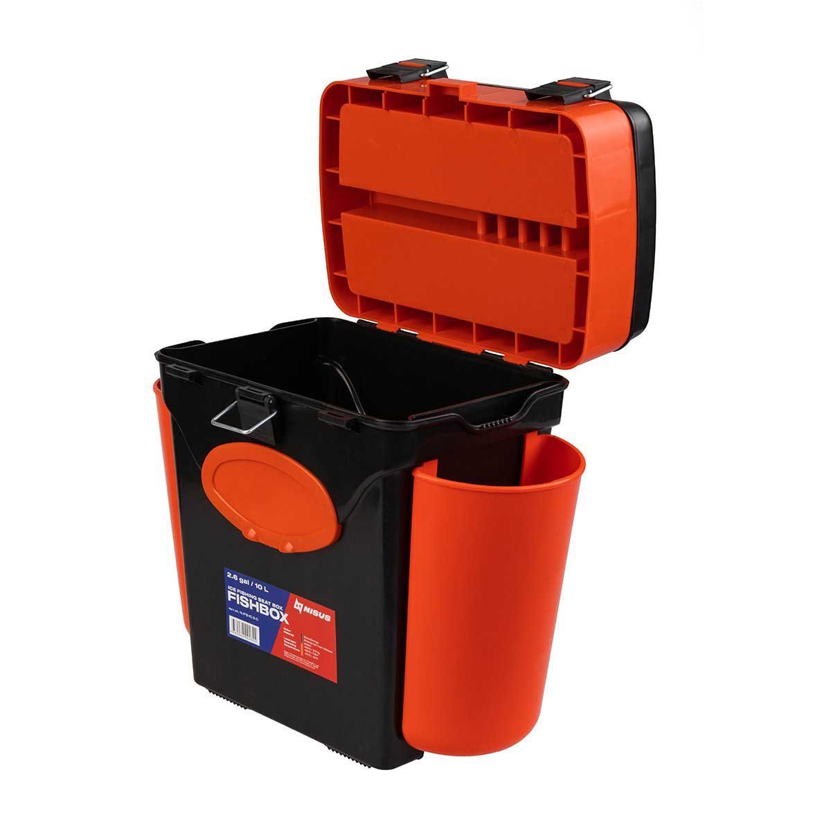 FishBox 10 liter SeatBox for Ice Fishing has 2 compartments for tackle storage