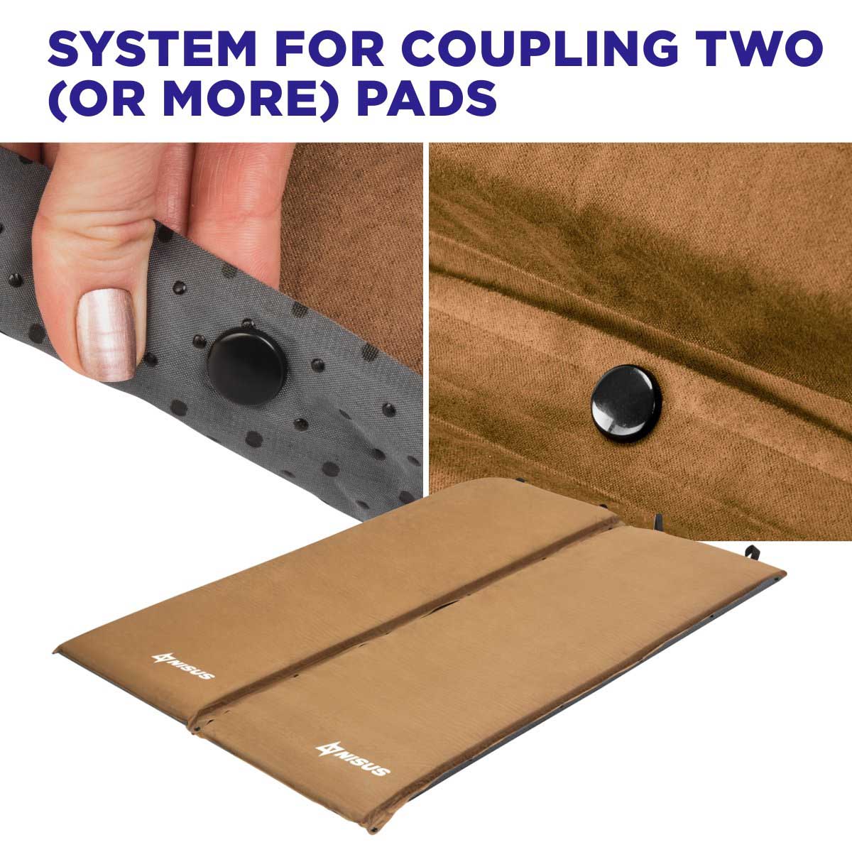 Beige Self Inflating Sleeping Pads could be easily connected one after each other with a clip to make a big pad for two