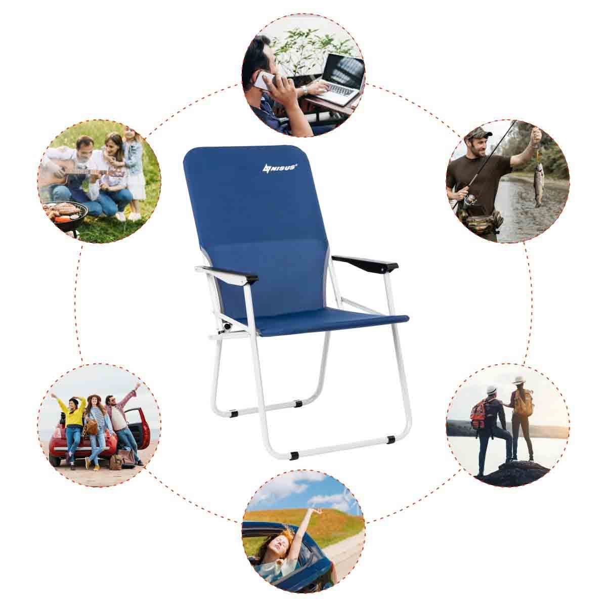 Folding Blue Steel Armchair for Camping, Outdoor, Picnic
