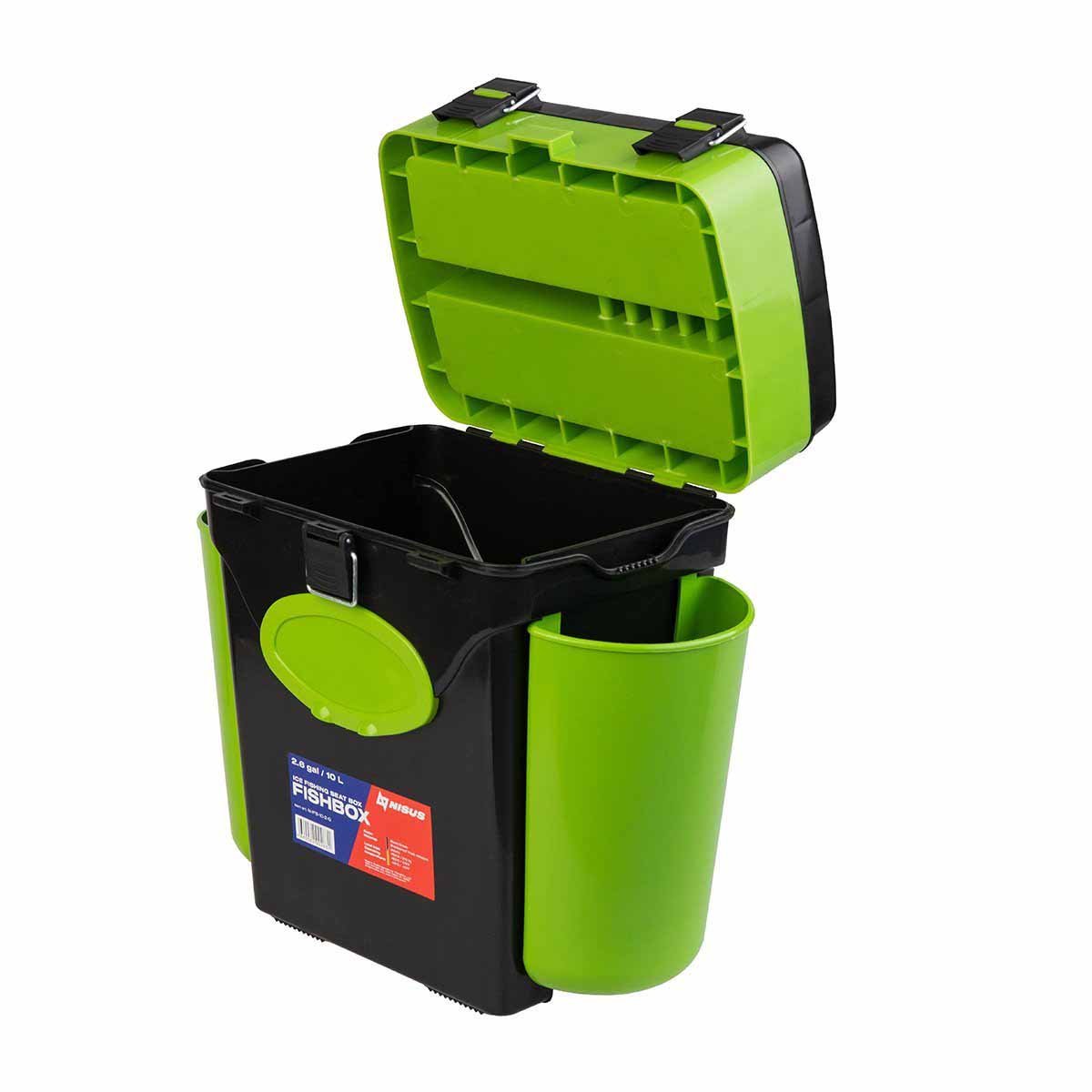FishBox 10 liter SeatBox for Ice Fishing has 2 compartments for tackle storage