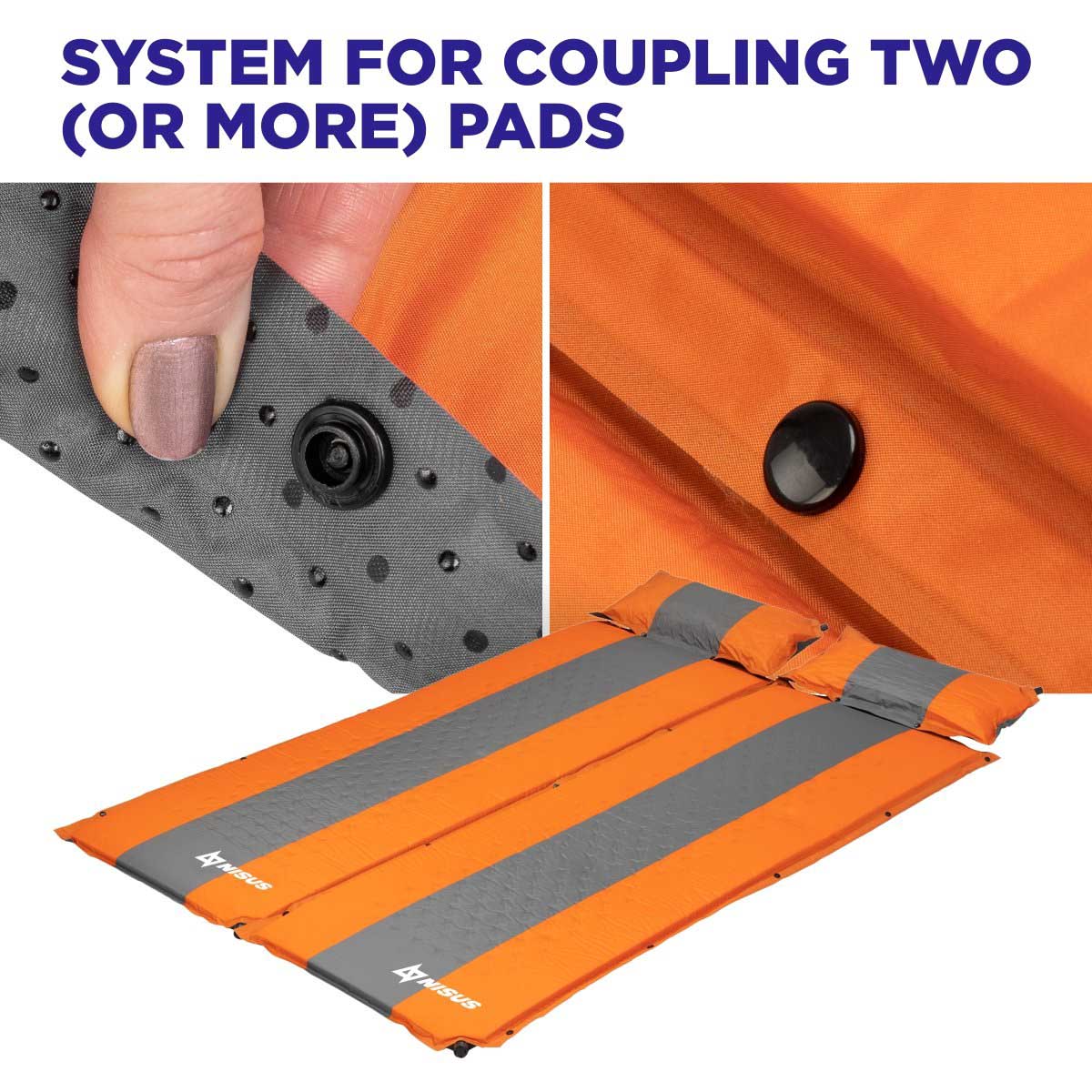 Orange Self Inflating Sleeping Pads could be easily connected one after each other with a clip to make a big pad for two