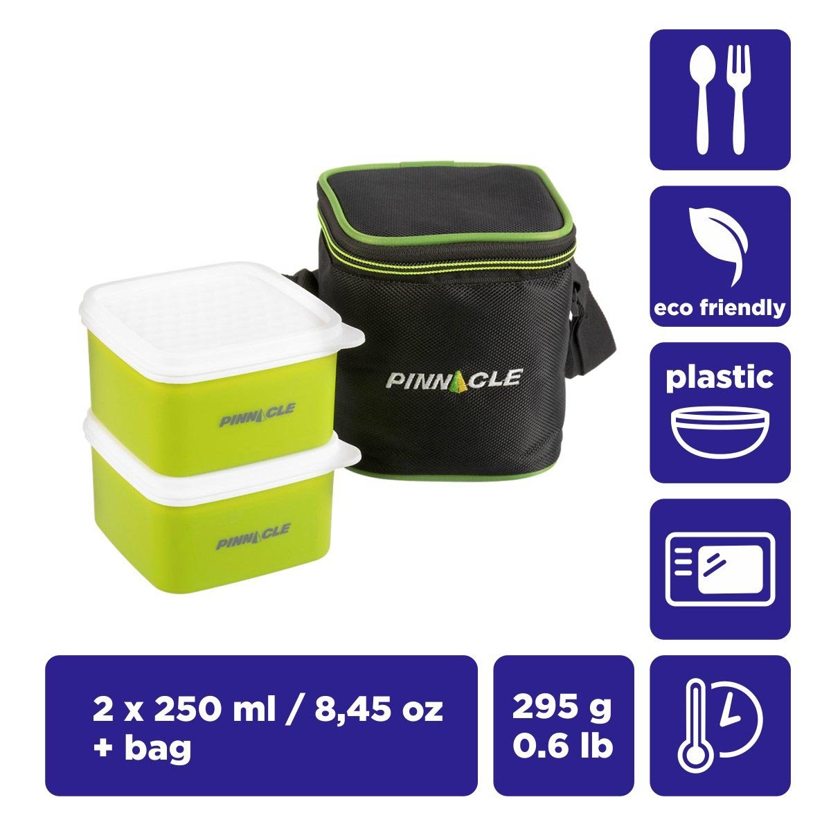 Passion Compact Set of 2 Lime Green Plastic Lunch Containers | 8.5 oz | Insulated Bag