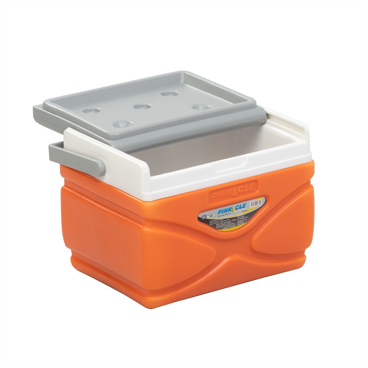 Prudence Portable Hard-Sided Ice Chest for Camping, 4 qt, with handle, orange color with a lid half opened