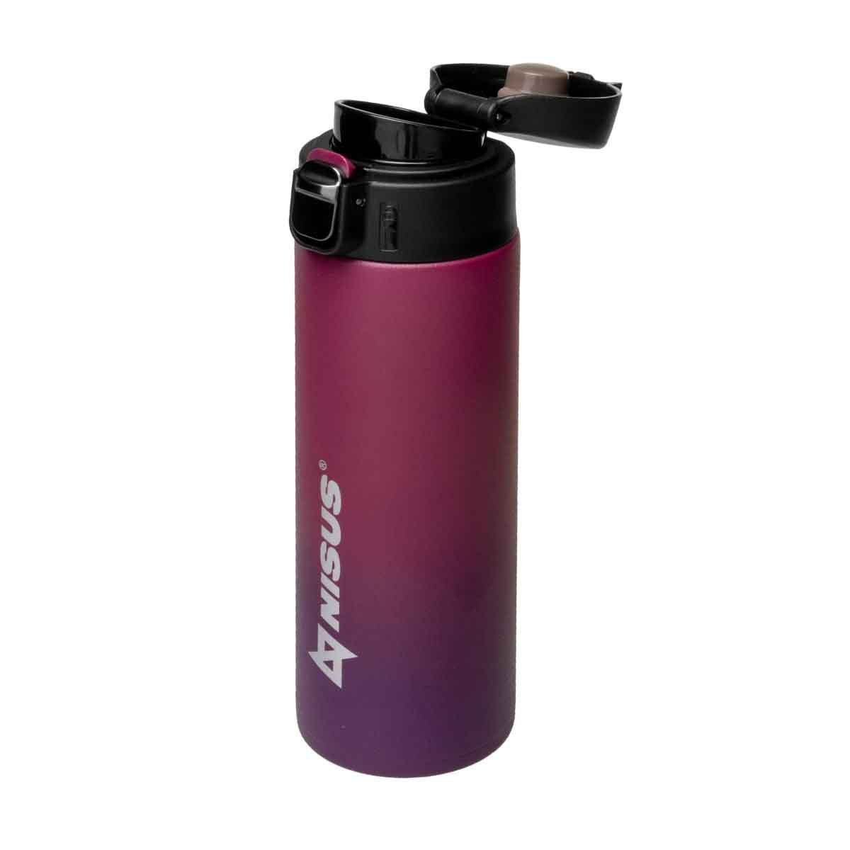 Compact Stainless Steel Insulated Water Bottle, Red, 14 oz featuring a push button lid