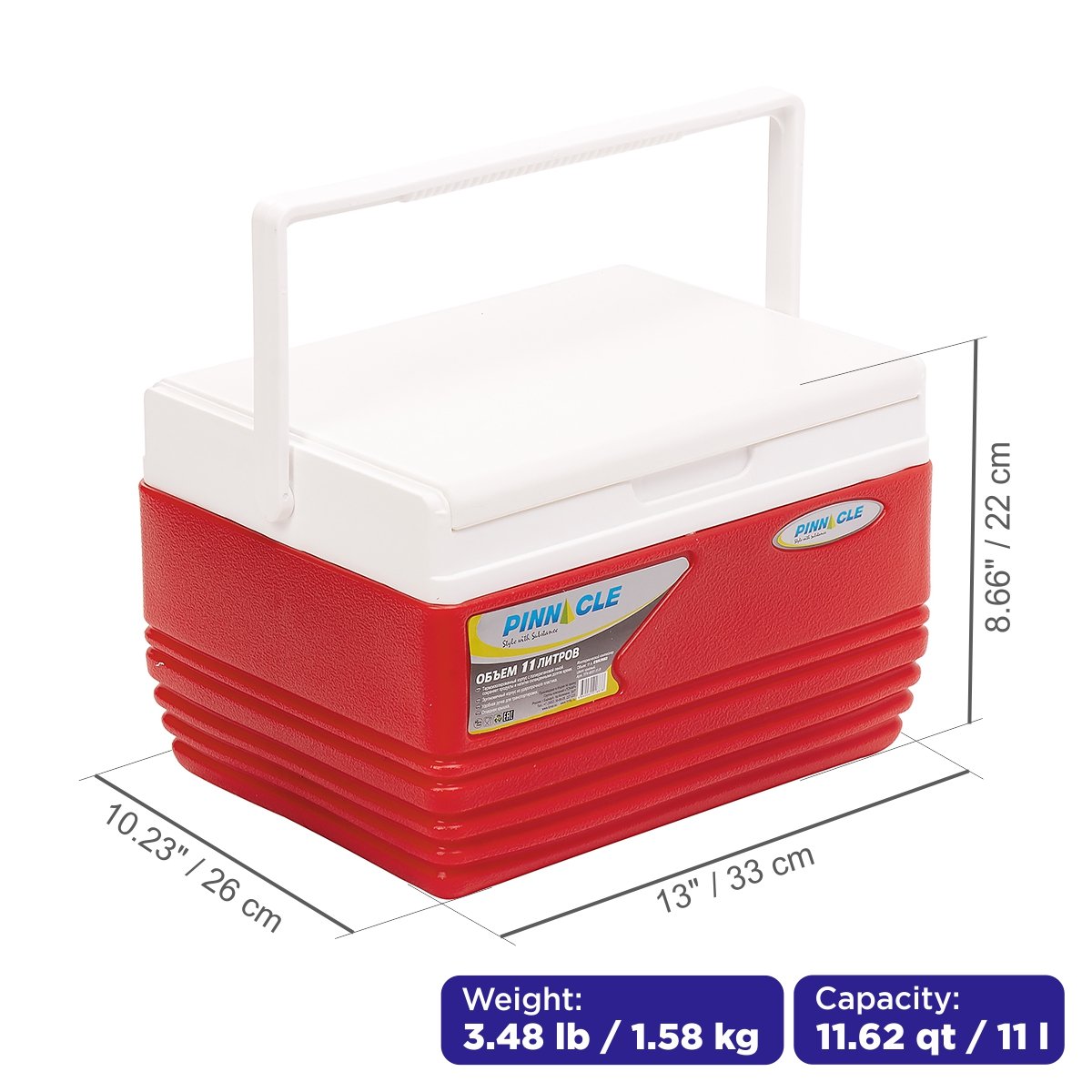 Eskimo Portable Hard-Sided Ice Chest for Camping, 11 qt, Red is 13 inches long, 10.2 inches wide and 8.7 inches high, weighing 3.5 lbs