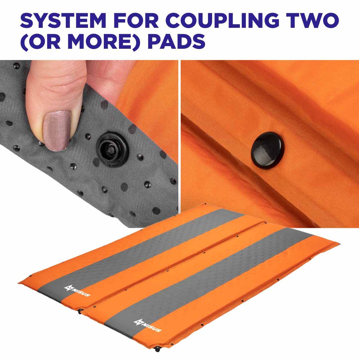 Orange Self Inflating Sleeping Pads could be easily connected one after each other with a clip to make a big pad for two