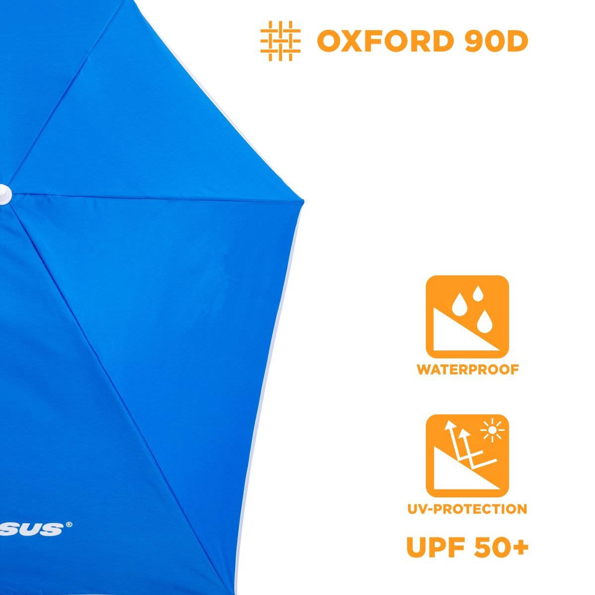 Strong Clip-On Adjustable Beach Umbrella is made of waterproof Oxford 90D featuring the UV protection