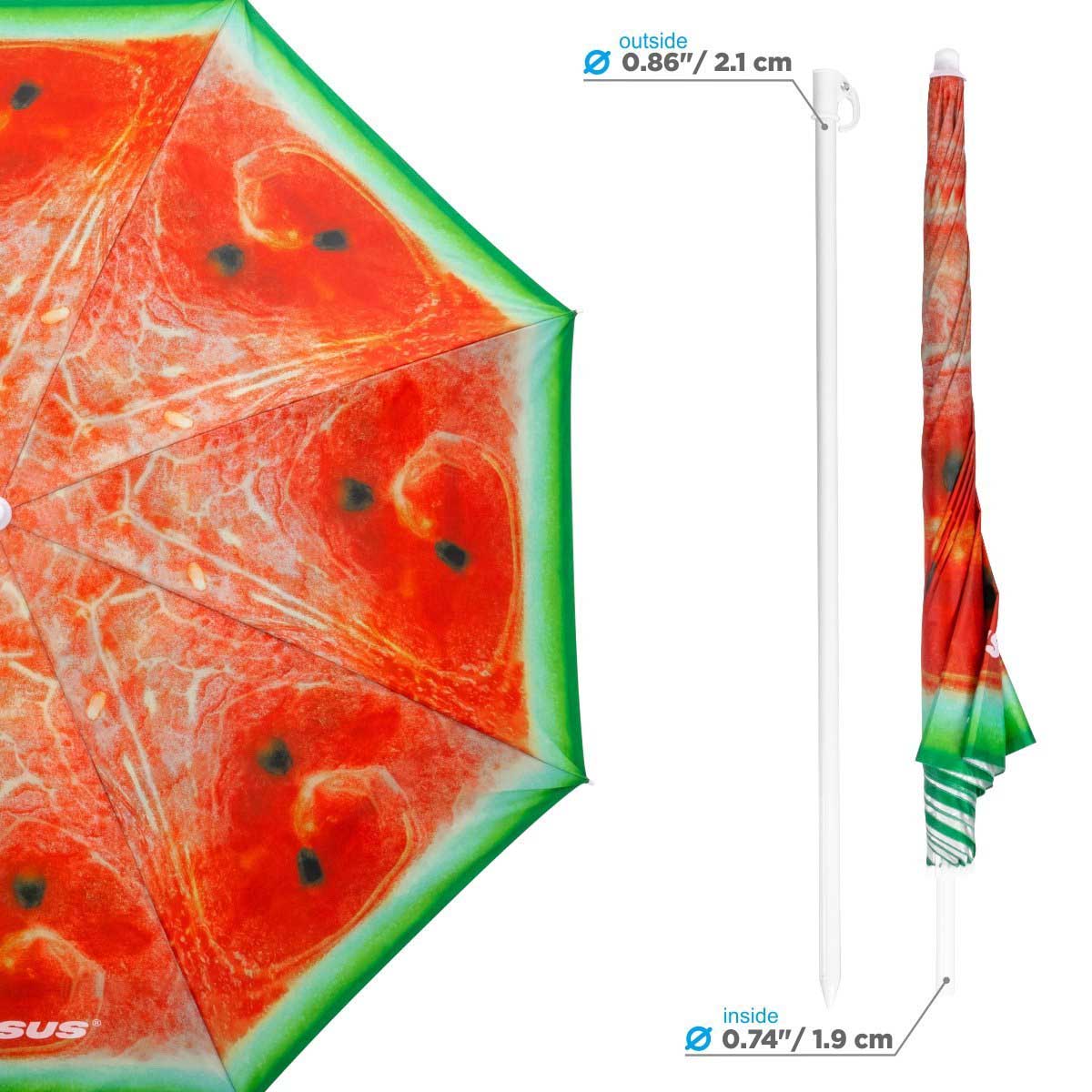 Watermelon Folding Tilting Beach Umbrella with Carry Bag