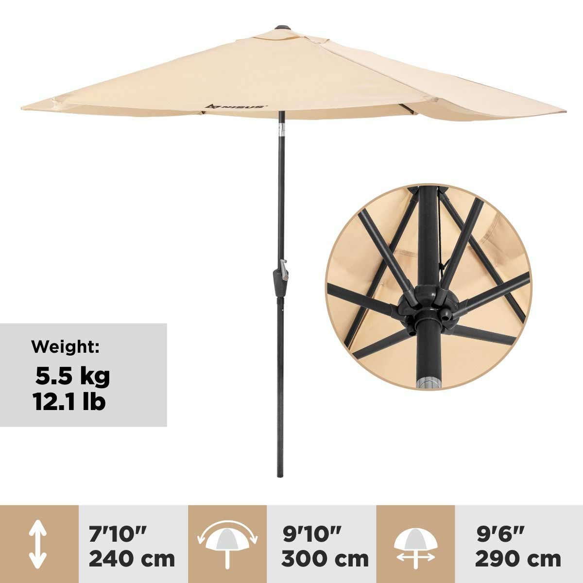 9.6 feet Patio Garden Large Folding Tilting Umbrella is 7.1 feet high and weighs 12.1bs