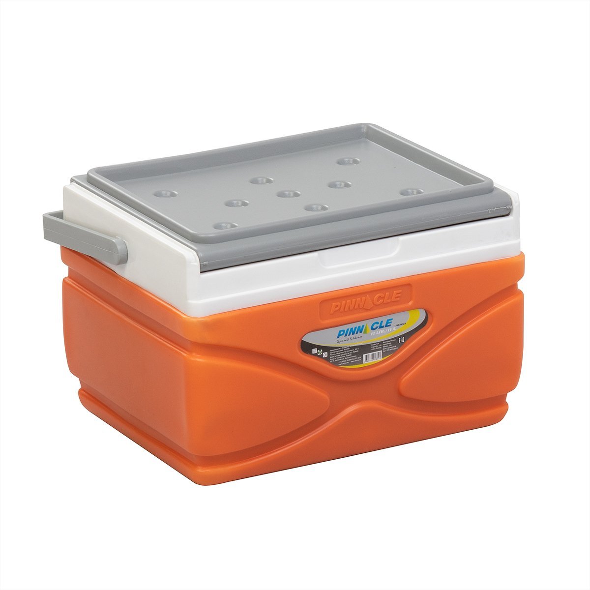 Prudence Portable Hard-Sided Ice Chest for Camping, 11 qt, with handle, orange color with a lid closed