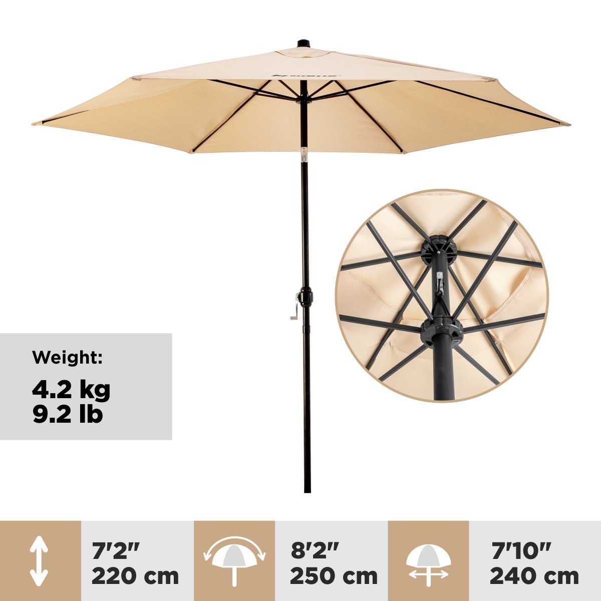 7.1 feet Patio Garden Large Folding Tilting Umbrella is 7.2 feet high and weighs 9.2 lbs