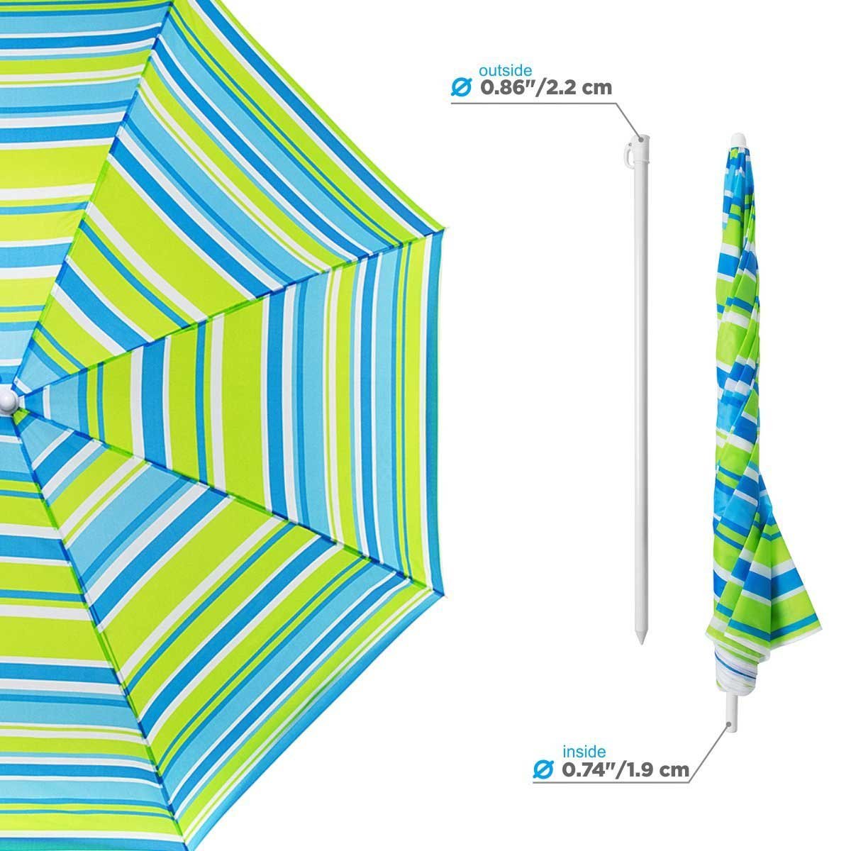 Sea-Green Folding Beach Umbrella is made of waterproof polyester 170T featuring UV protection