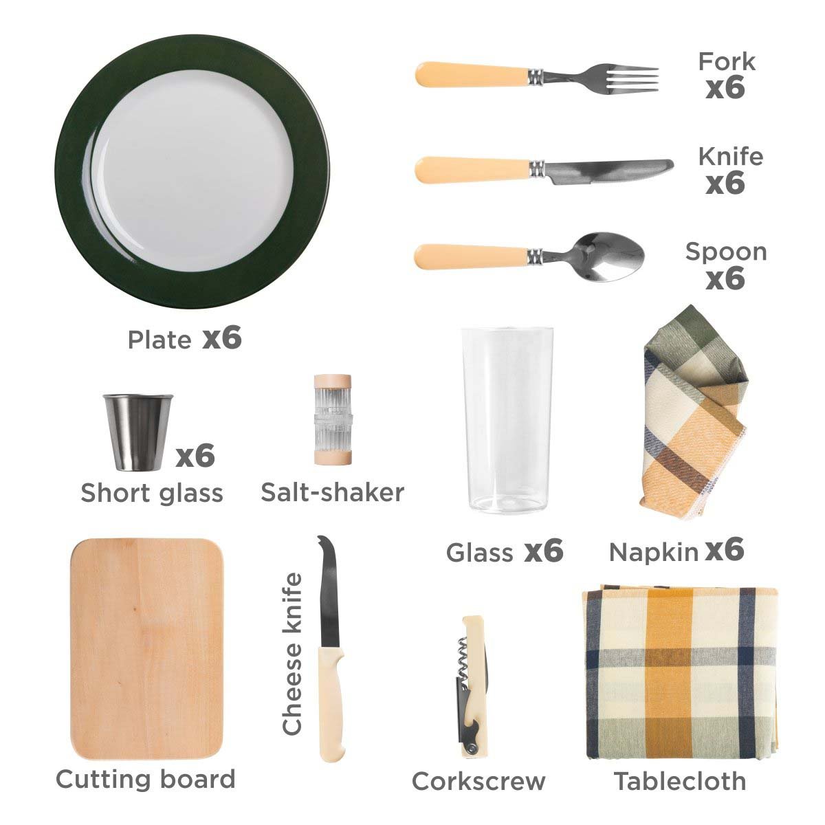 Tableware for 6 persons from Nisus picnic bag