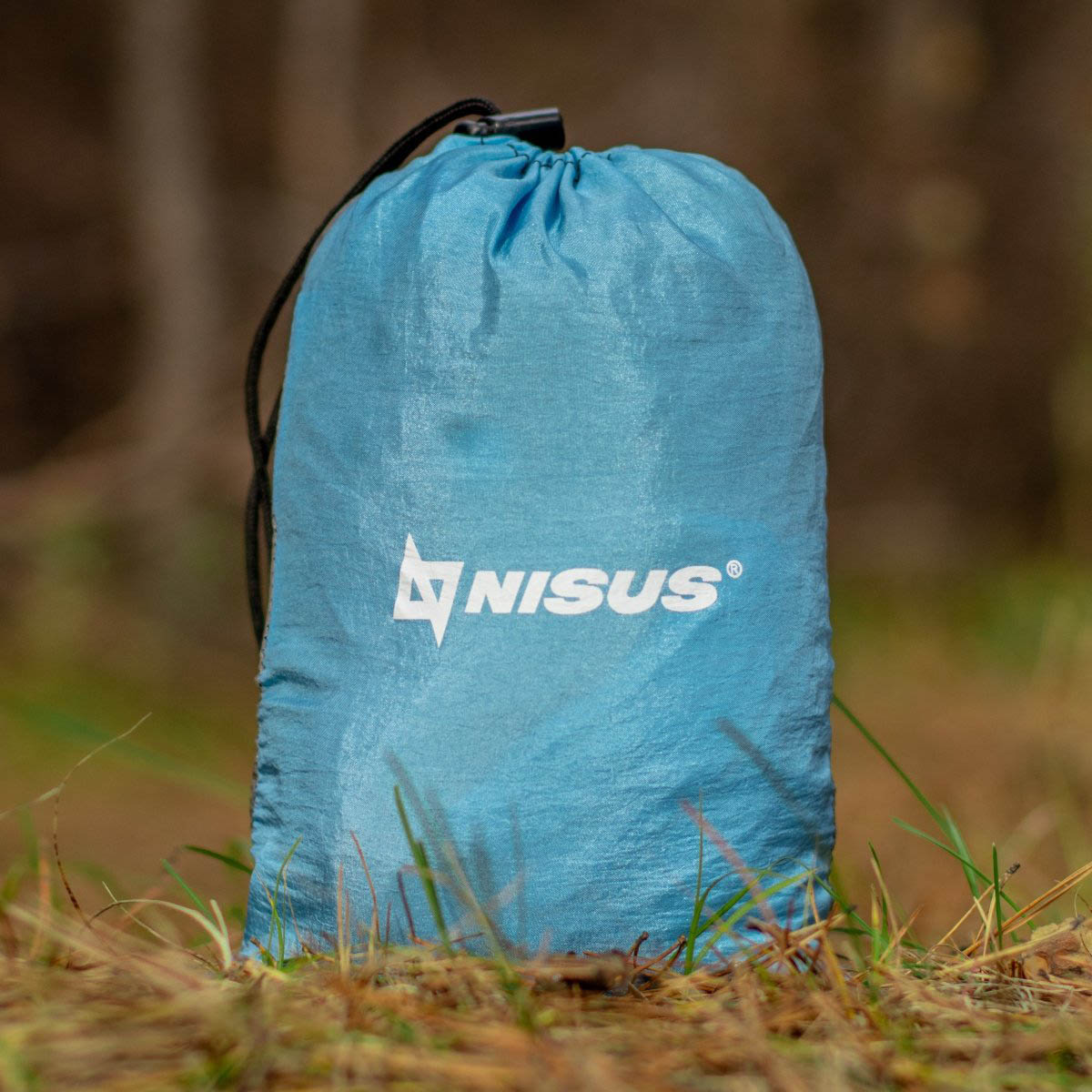 Nisus blue carry bag for a camping hammock