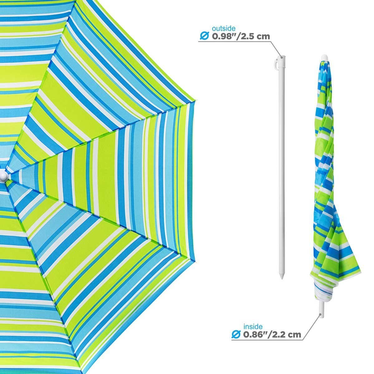 Sea-Green Folding Beach Umbrella is made of waterproof polyester 170T featuring UV protection