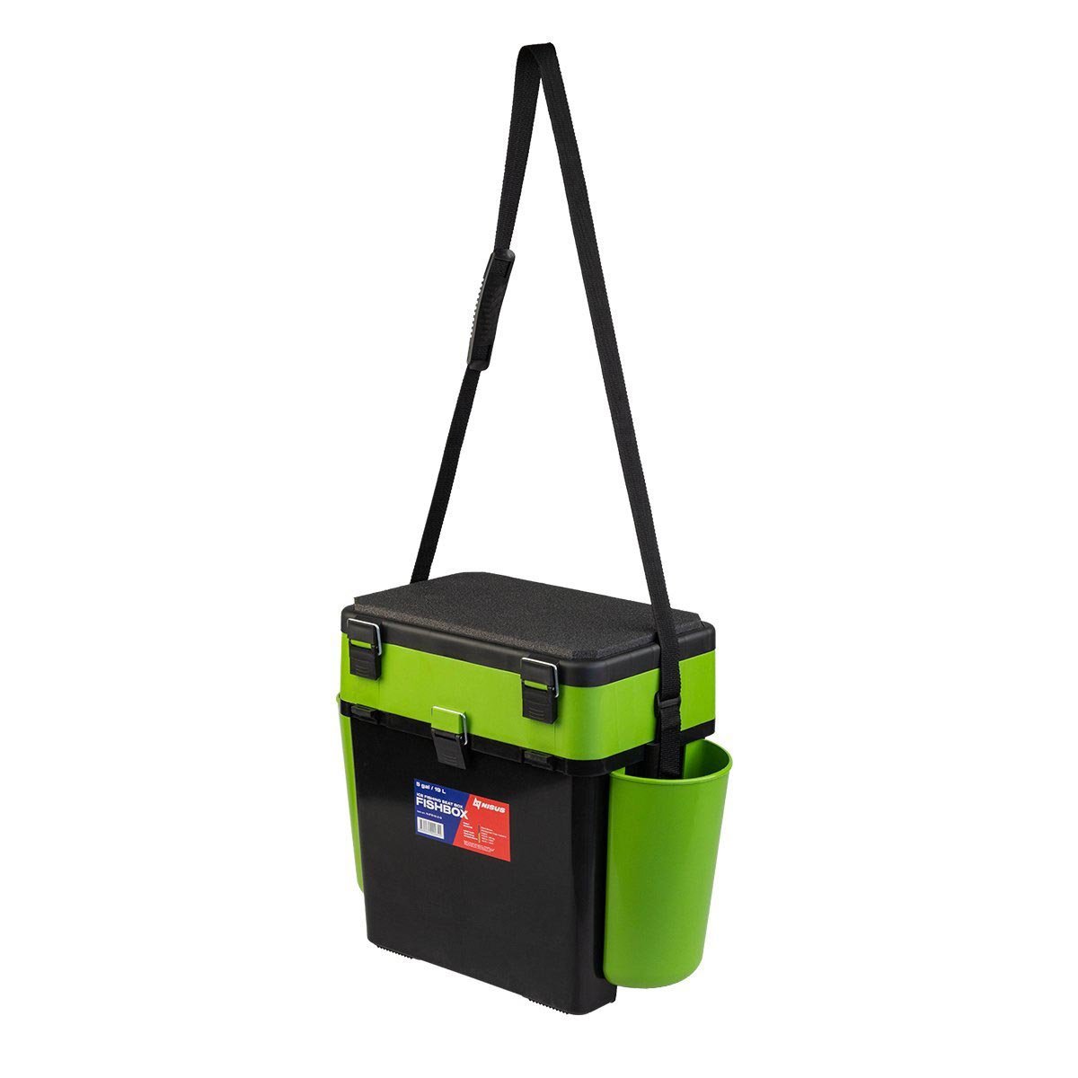 FishBox Large 5 gal Box for Ice Fishing, 2 Compartments, Green