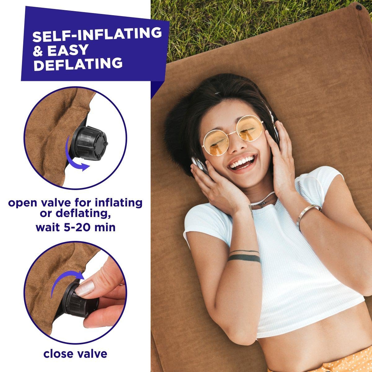 Beige Self Inflating Sleeping Pad is very easy to setup - just open the valve, wait until the matress inflates, and close the valve