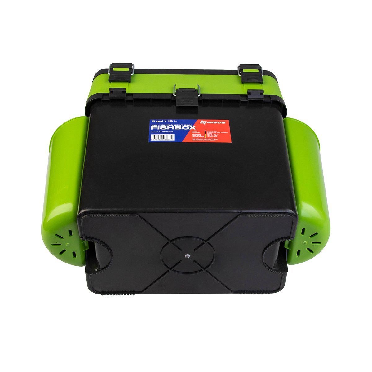 FishBox Large 5 gal Box for Ice Fishing, 2 Compartments, Green, Bottom Look