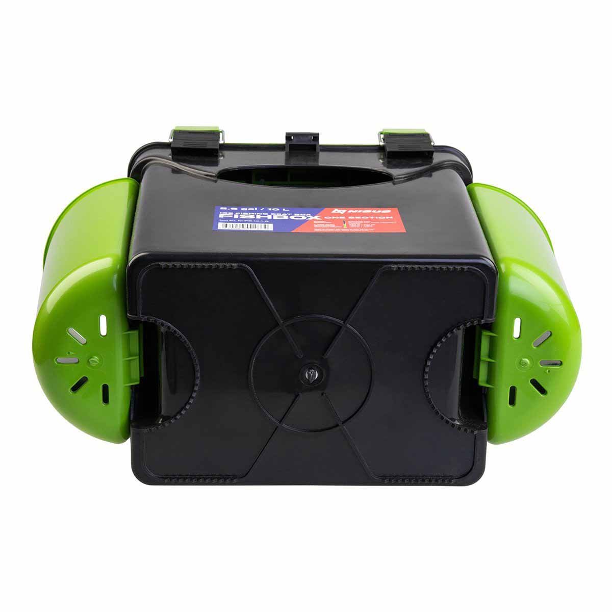 FishBox 10 liter SeatBox for Ice Fishing Tackle and Gear, green, bottom view