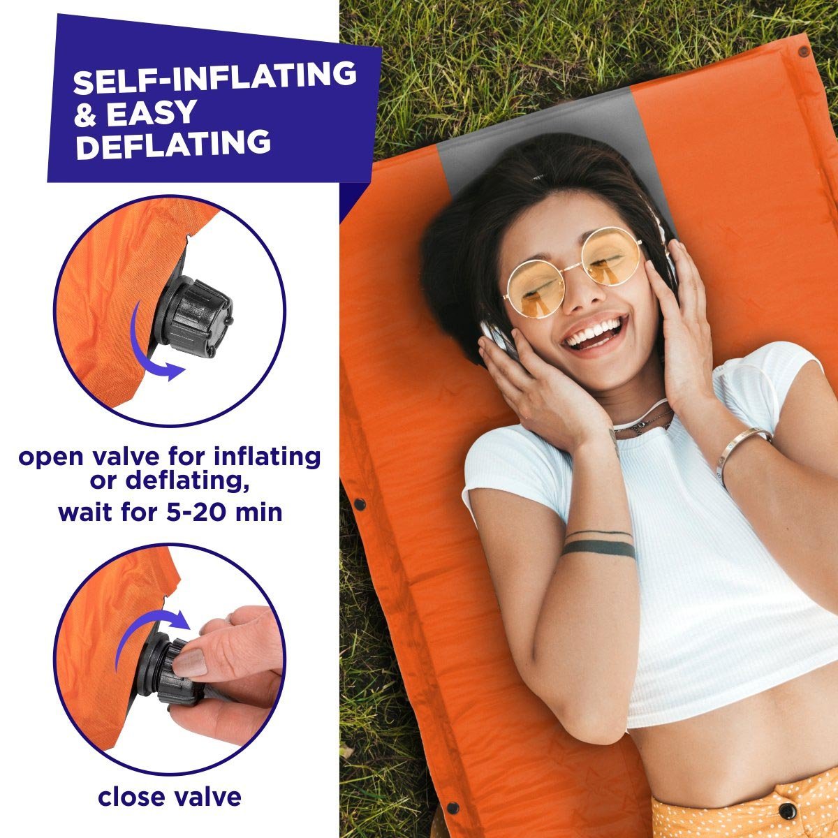 Orange Self Inflating Sleeping Pad is very easy to setup - just open the valve, wait until the matress inflates, and close the valve