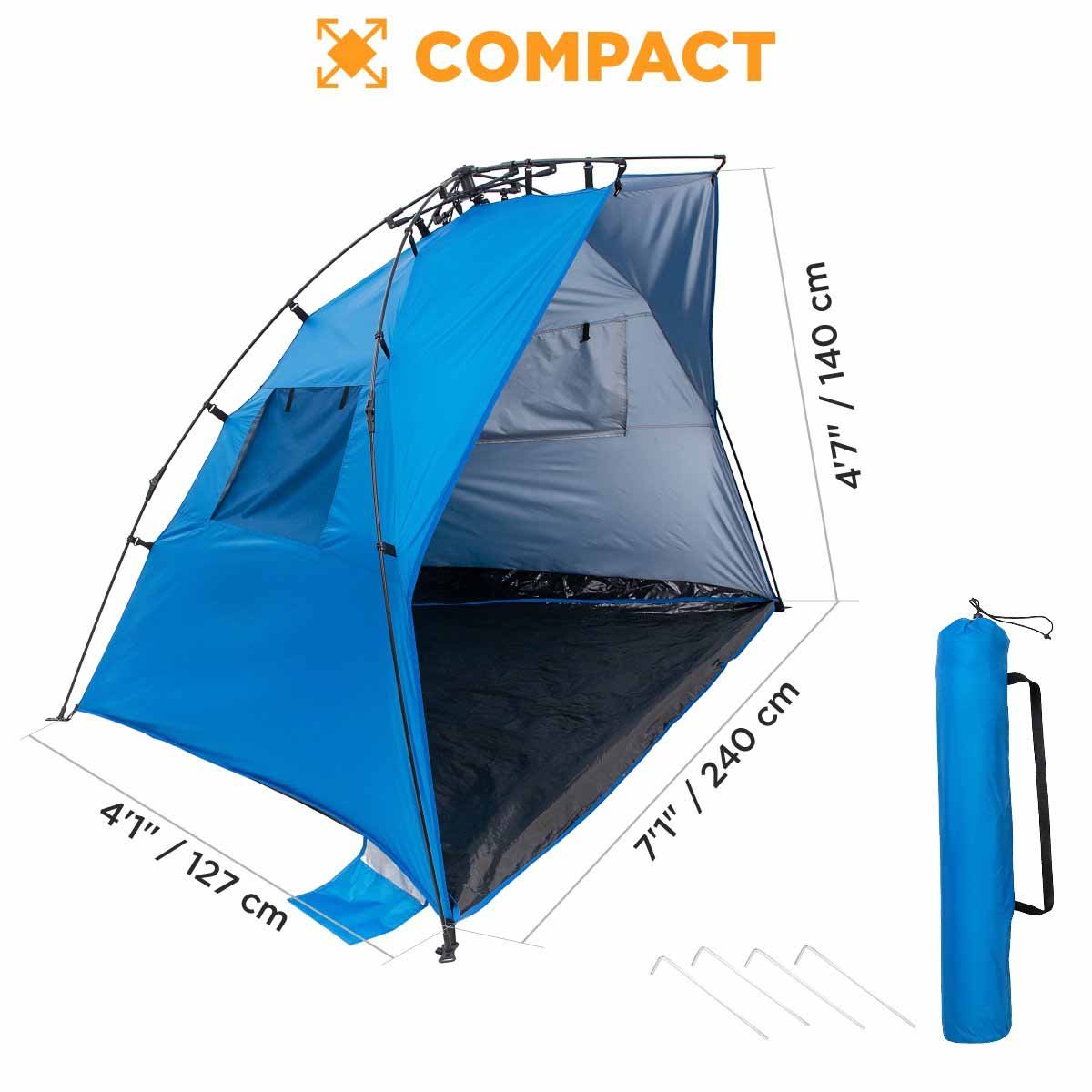 4 Person Large Easy Up Beach Tent Sun Shade Shelter is roomy - 7.1 feet wide, 4.1 feet long and 4.7 feet high.
