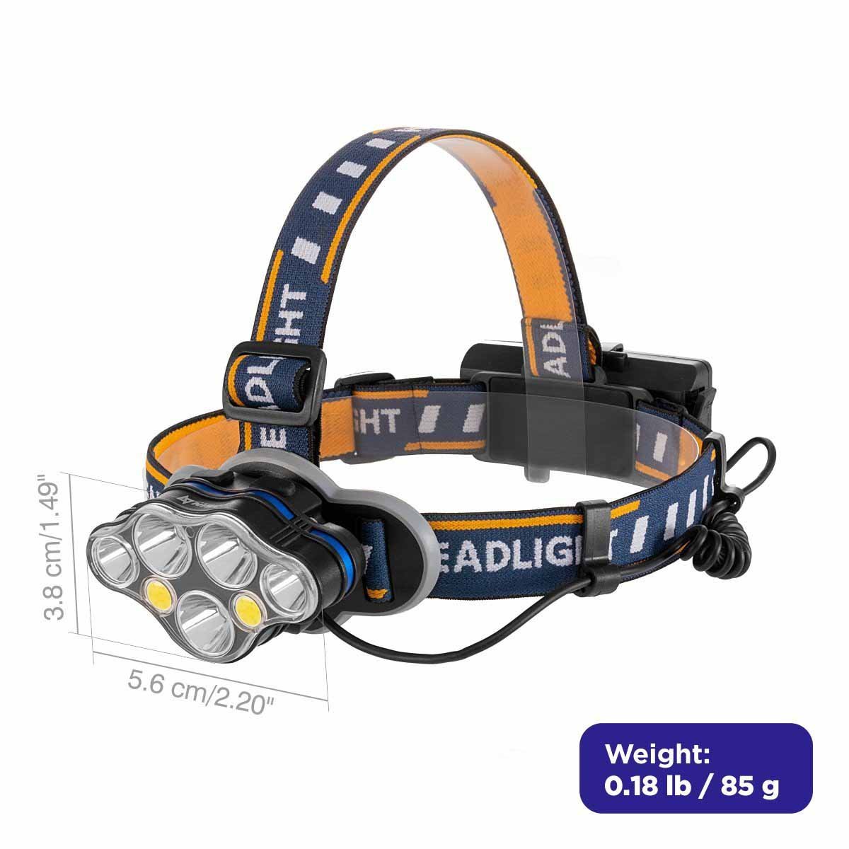LED Rechargeable Water-resistant Headlamp, Red and White Light weighs only 0.2 lbs