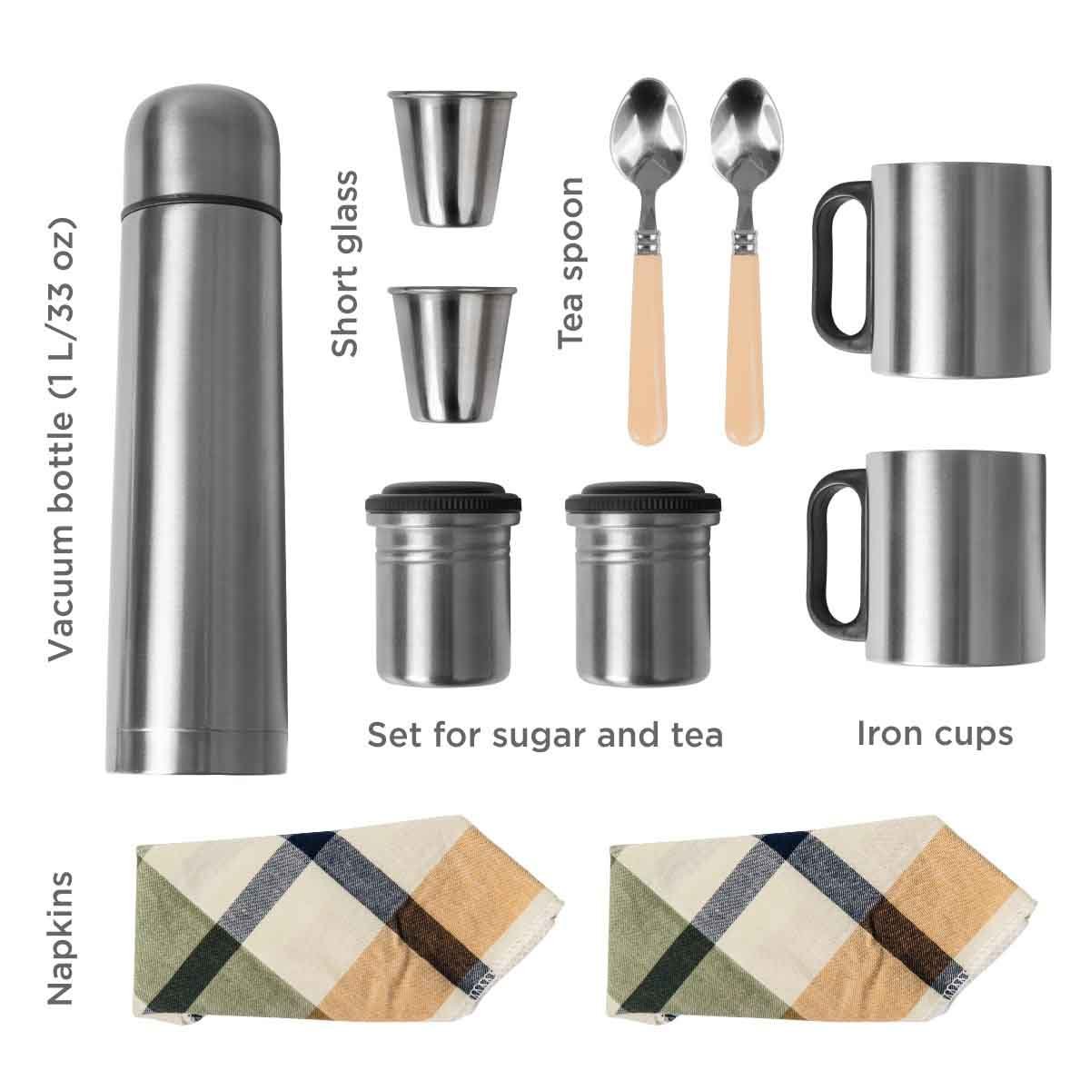 Stainless Steel Picnic Set for Tea, Coffee with Bag for Two