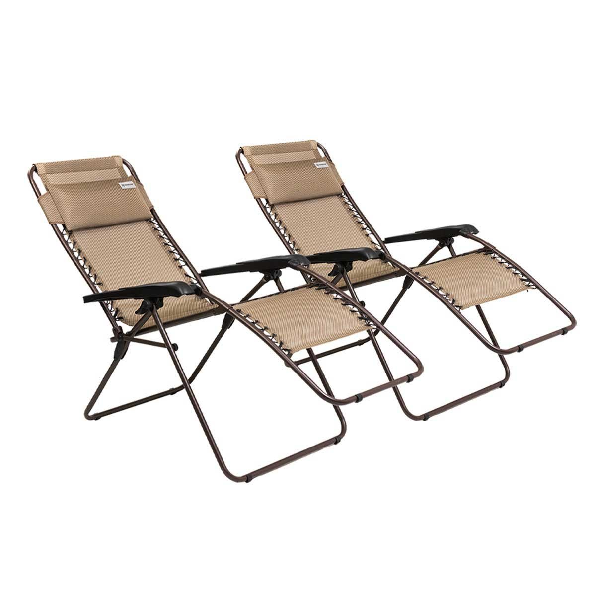 Zero Gravity Folding Patio Chair with Padded Pillow, Beige, Set of 2