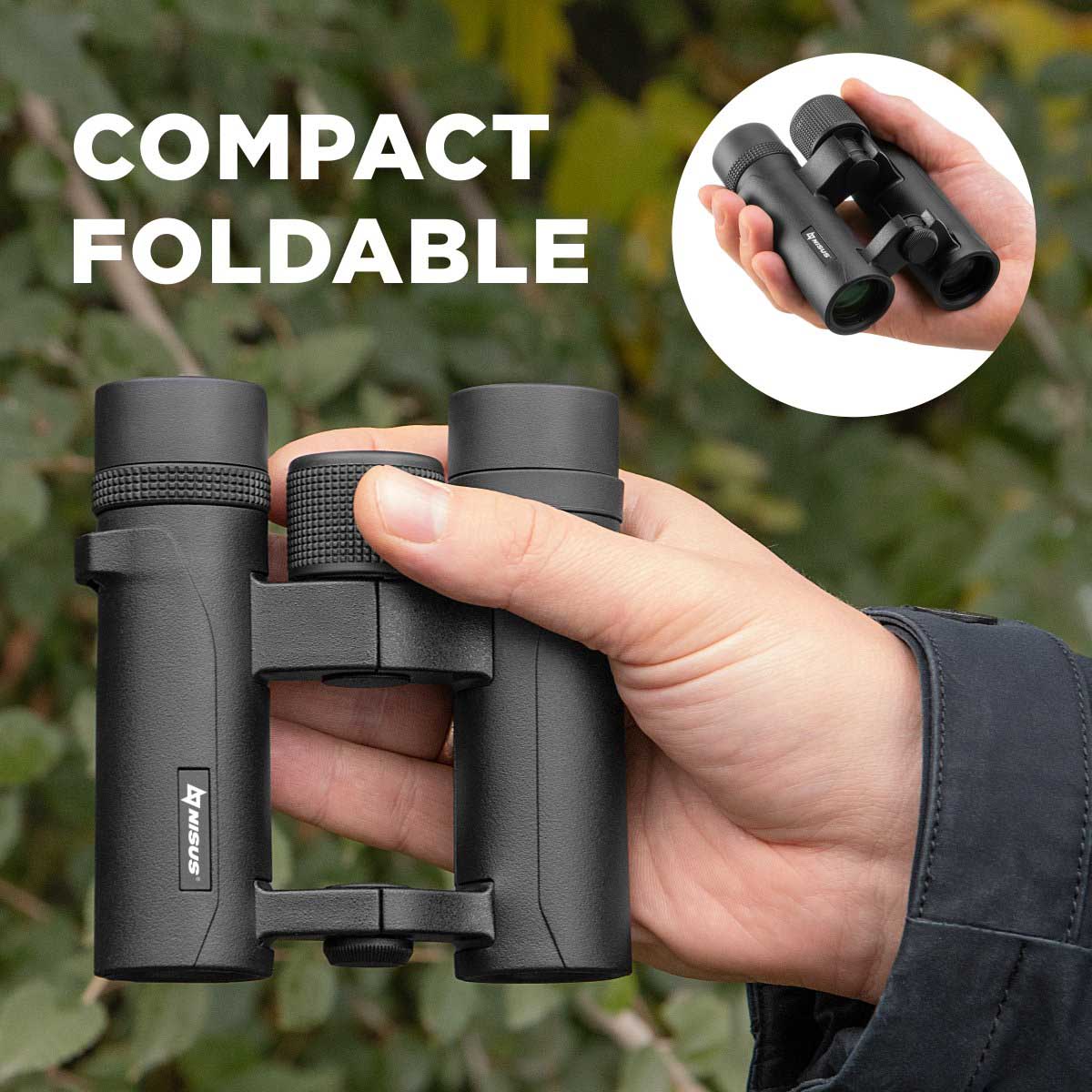 8x26 Compact Folding Binoculars with a Travel Case is pretty compact and foldable